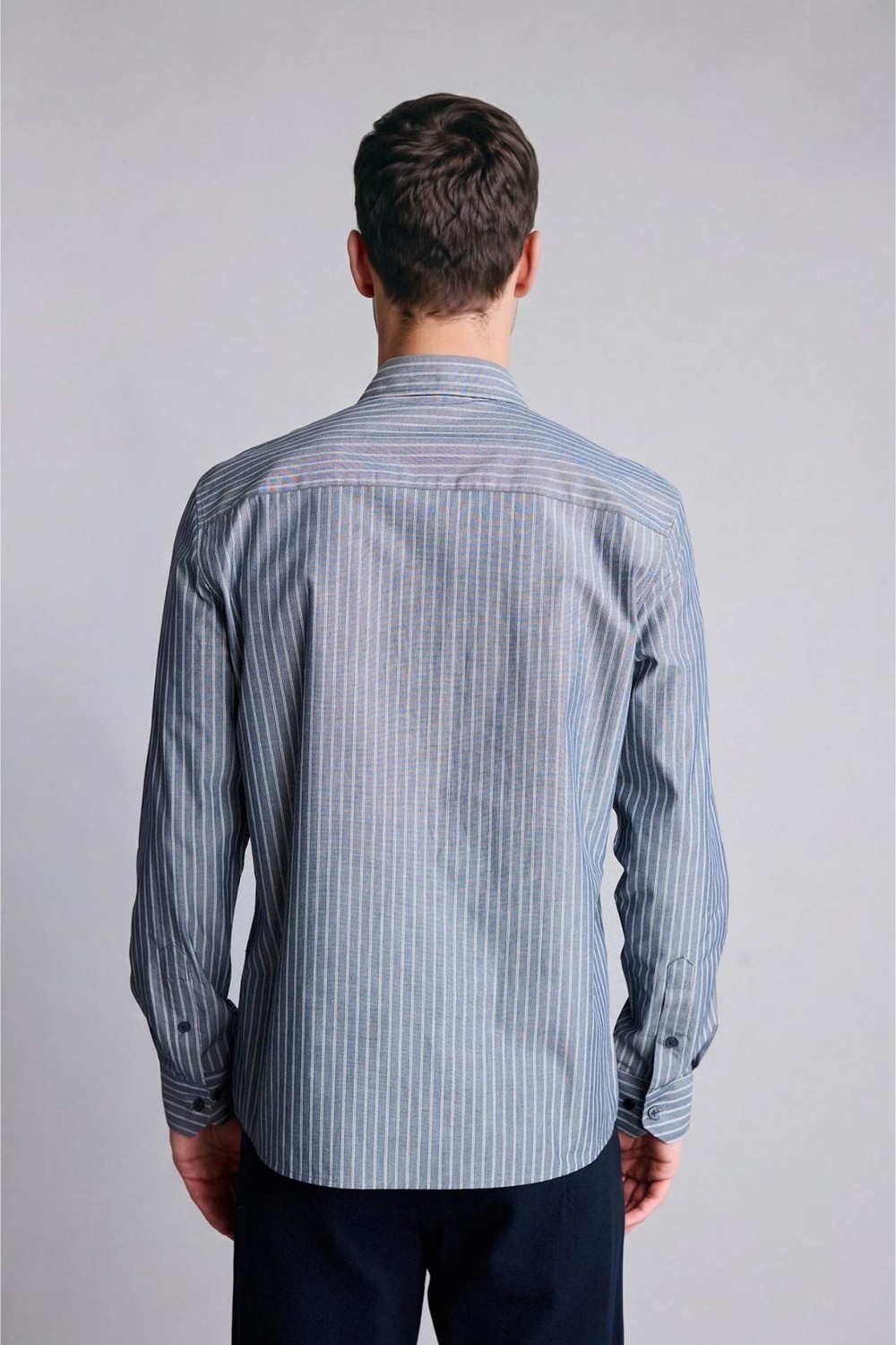 DeFacto %100 Pamuk Modern Fit Çizgili Uzun Kollu Gömlek G7390AX26SM görsel 6