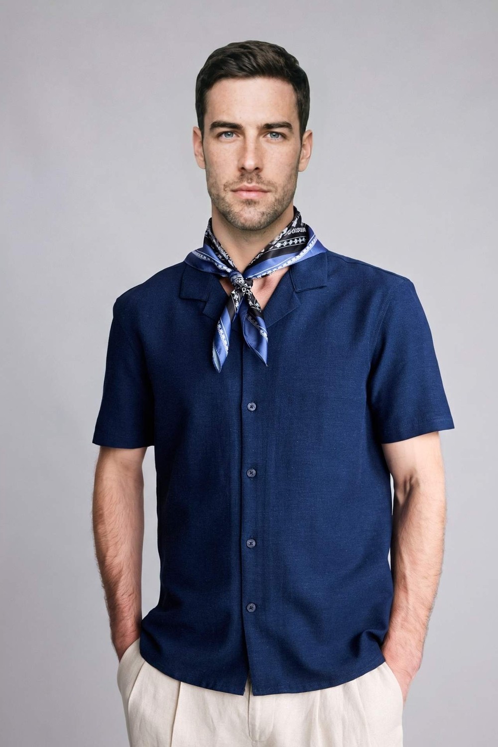 DeFacto Modern Fit Polo Yaka Keten Karışımlı Kısa Kollu Gömlek H7840AX26SM görsel 8