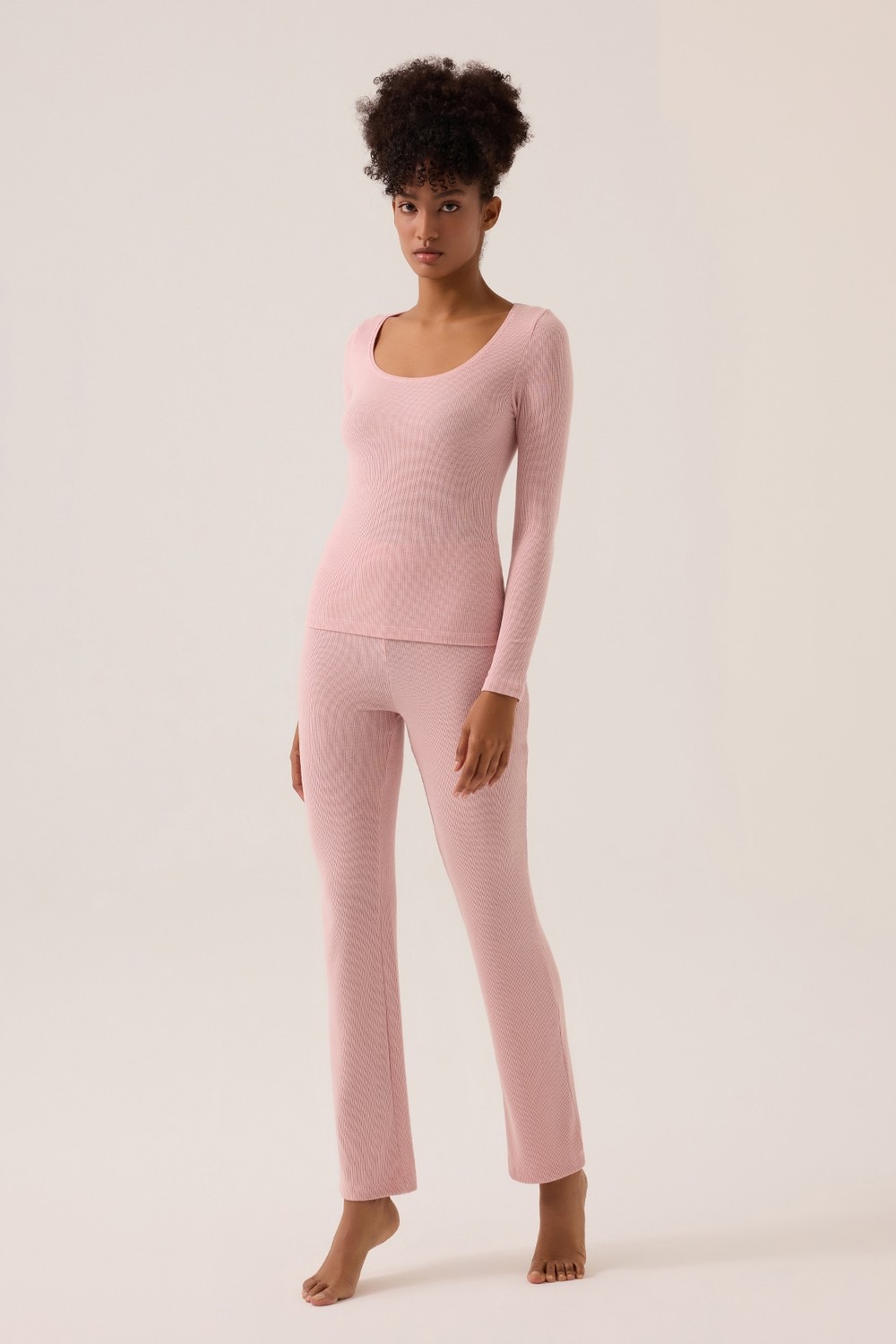 Los Ojos x Ece Kahverengi Modal Kumaşlı Uzun Kollu Eşofmanlı Pijama Takımı Ribbed Pj2