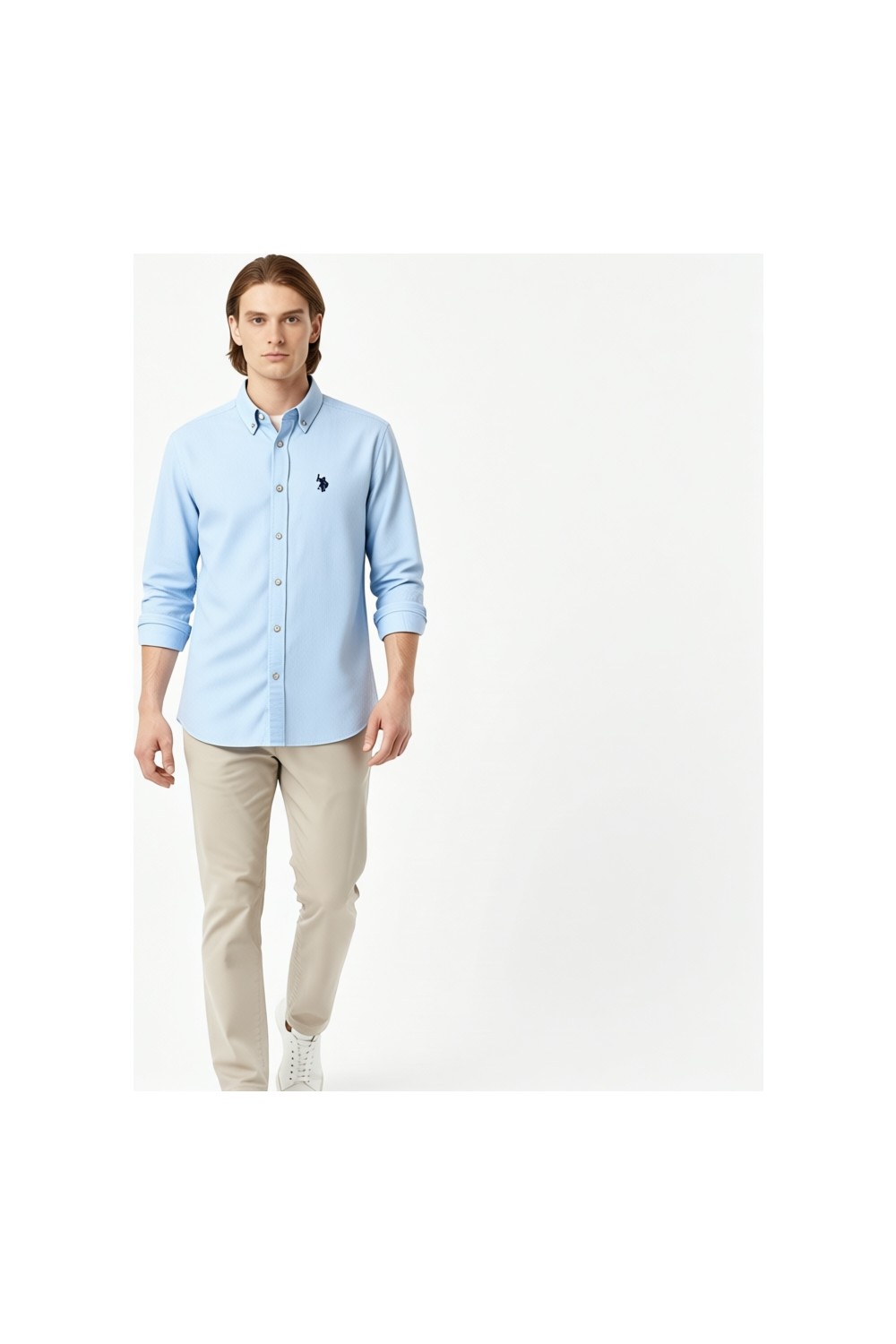 U.S. Polo Assn. Erkek Haki Uzun Kollu Basic Gömlek 50316721-VR027 görsel 8