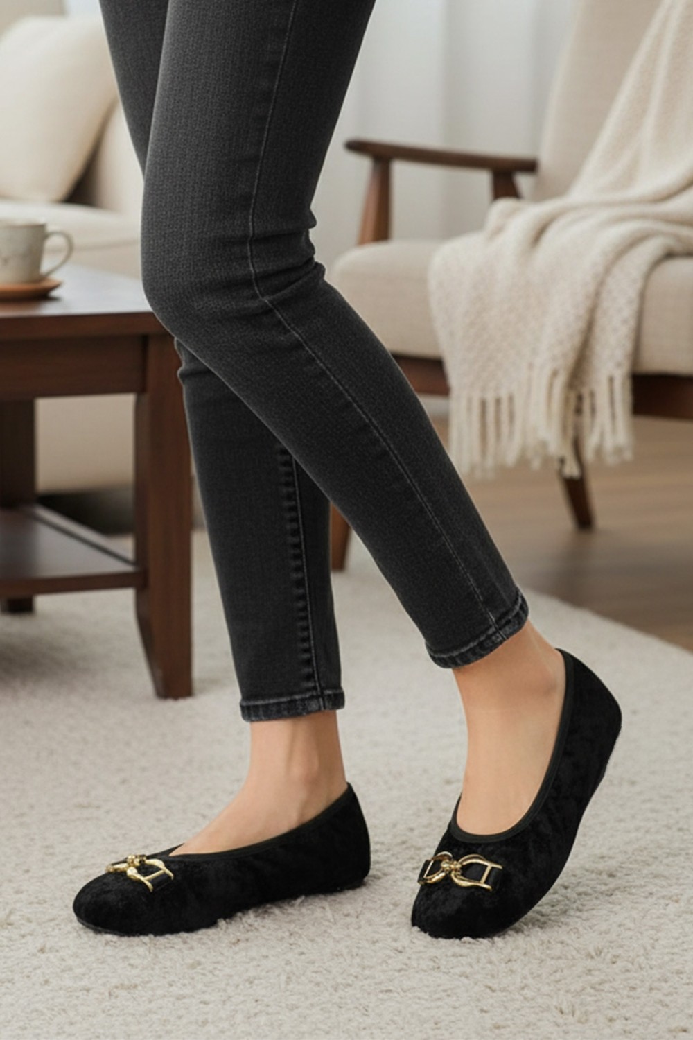 Ceyda Shoes Süslü Kadife Ev,hac,umre Babeti,çeyiz,hediye, Günlük ,tüylü Babet, Panduf, Patik, Gösteri Pisi Pisi görsel 2