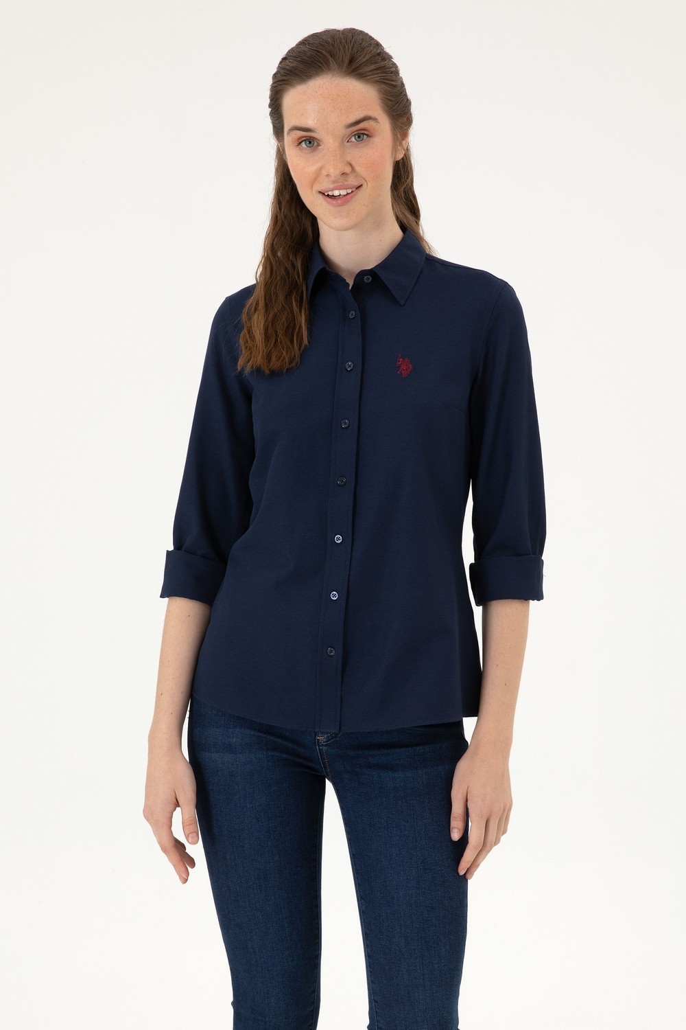 U.S. Polo Assn. Kadın Açık Mavi Uzun Kollu Basic Gömlek 50324791-VR003 görsel 8