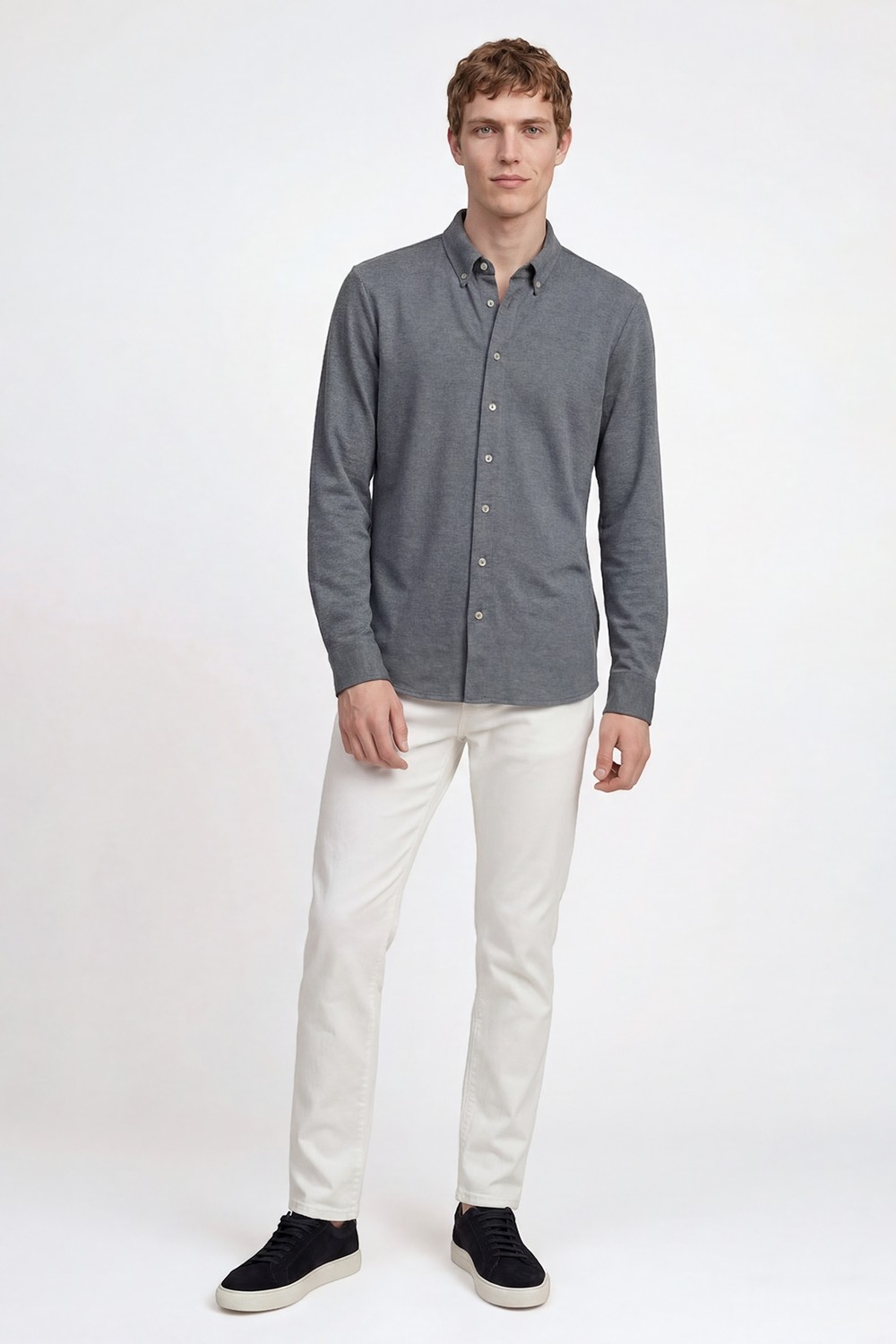 Altınyıldız Classics Erkek Haki Pamuklu Tailored Slim Fit Dar Kesim Düğmeli Yaka Örme Gömlek görsel 2