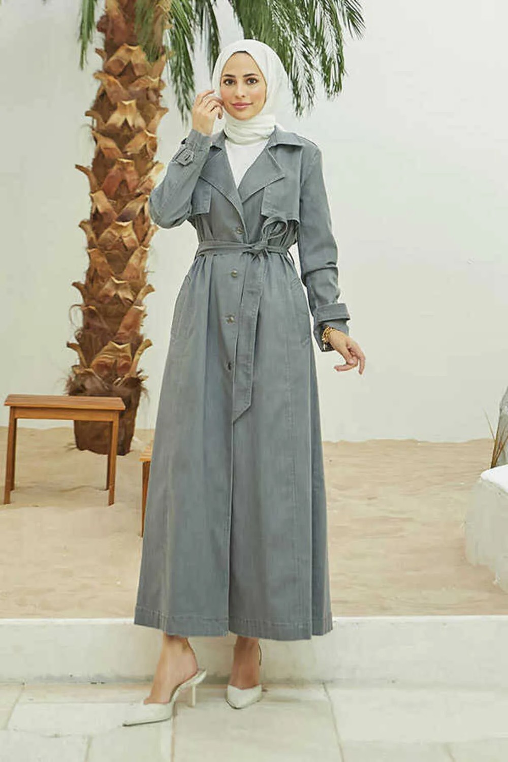 Neways 6458 - Allerlı Denim Trençkot Gri görsel 6