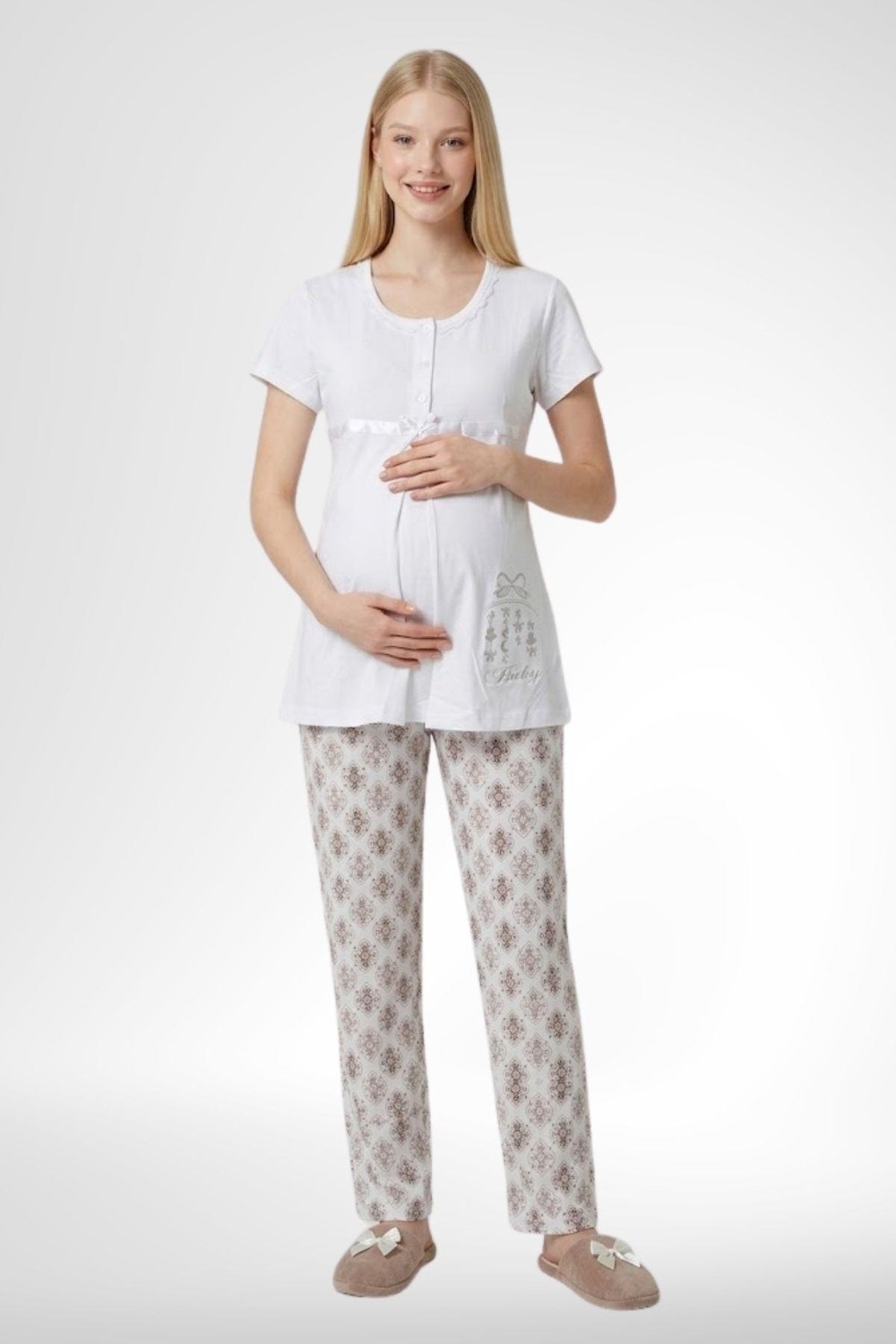 Mecit Pijama Mecit 6350 Ekru Hamile Lohusa Pijama Takımı görsel 4