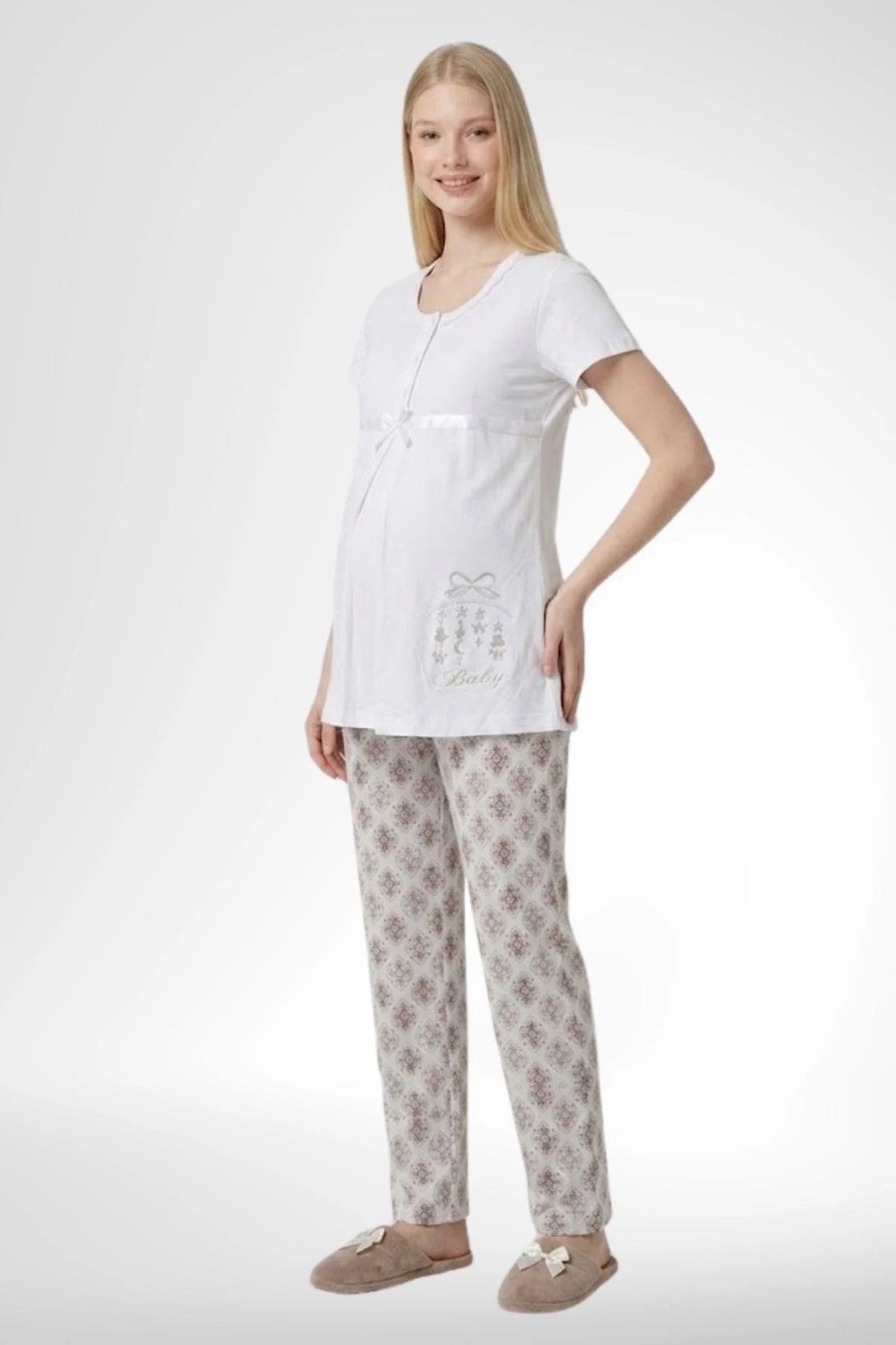 Mecit Pijama Mecit 6350 Ekru Hamile Lohusa Pijama Takımı görsel 5