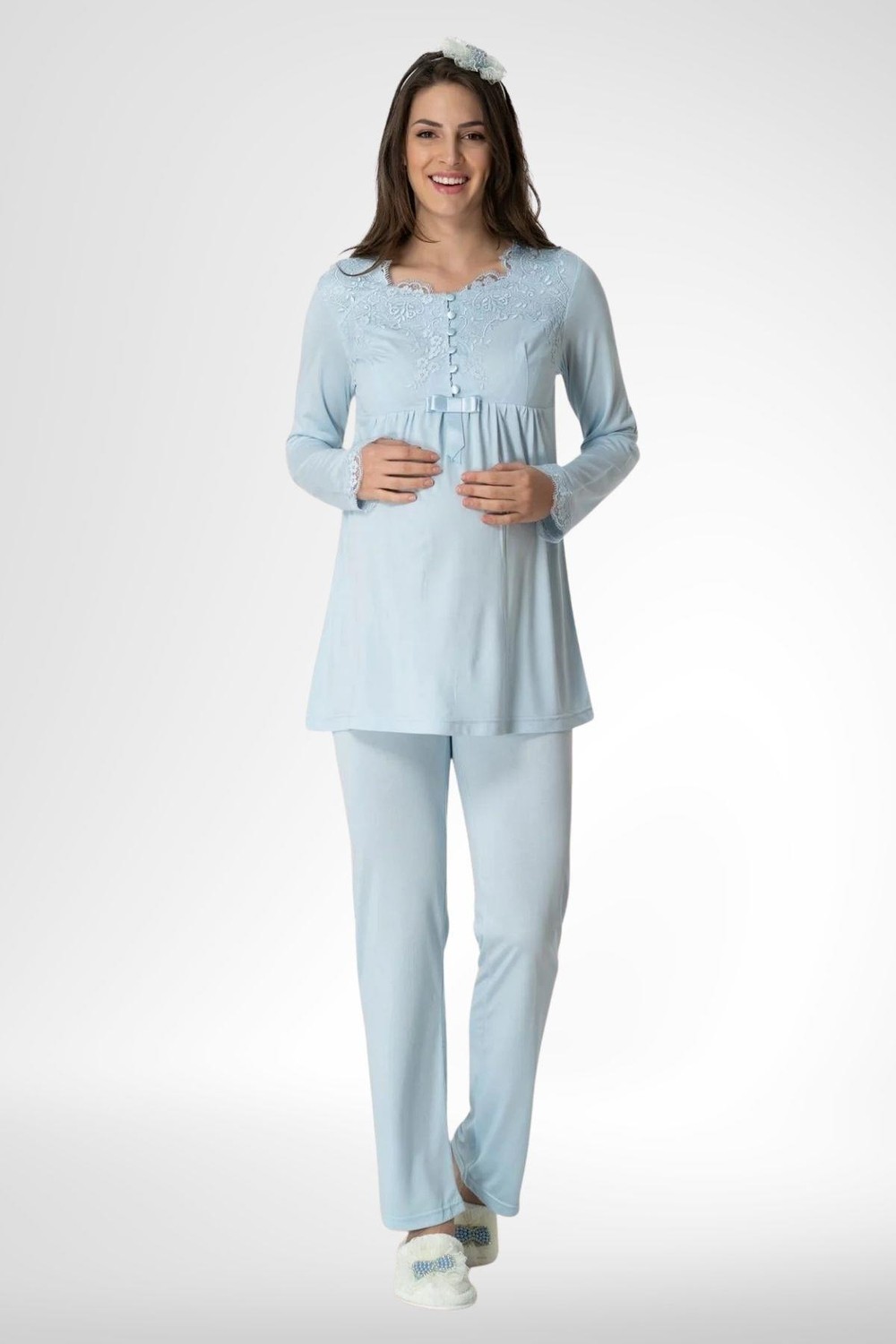 Mecit Pijama Mecit 5414 Mavi Lohusa Pjama Takımı görsel 3