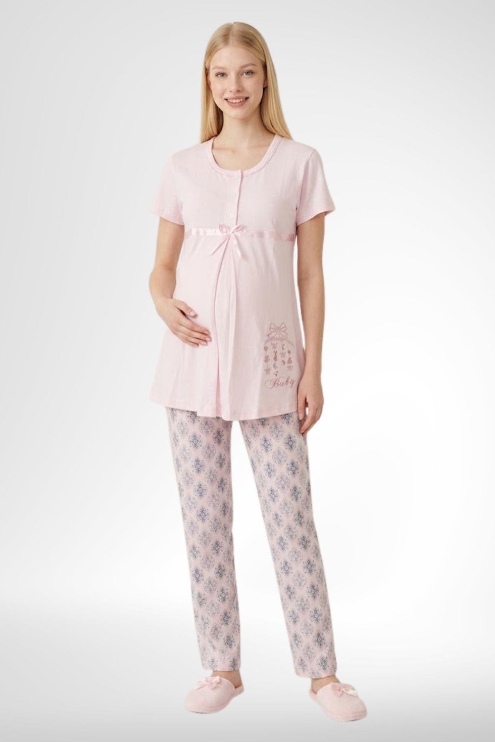 Mecit Pijama Mecit 6350 Pembe Hamile Lohusa Pijama Takımı görsel 3