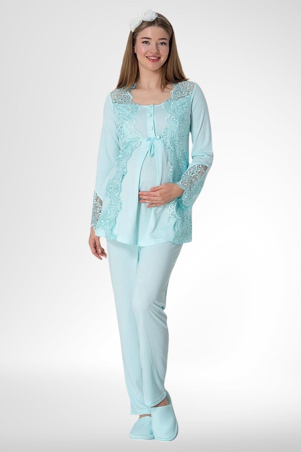 By Mecit Pijama By Mecit 5015 Turkuaz Lohusa Pijama Takımı görsel 2