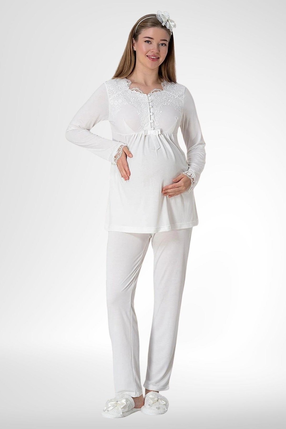 Mecit Pijama Mecit 5414 Ekru Lohusa Pjama Takımı görsel 4