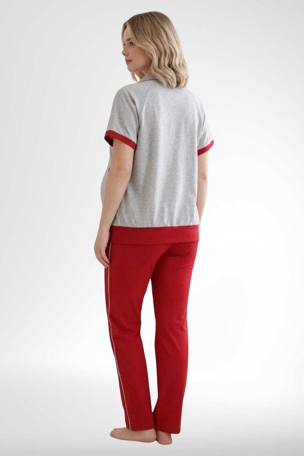 Mecit Pijama Mecit 6352 Kırmızı 3'lü Hamile Lohusa Pijama Takımı görsel 4