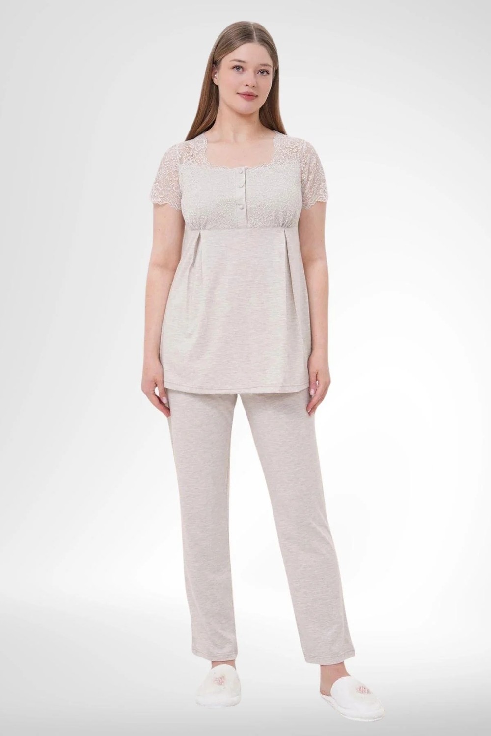 Mecit Pijama Mecit 6056 Vizon Hamile Lohusa Pijama Takımı görsel 3