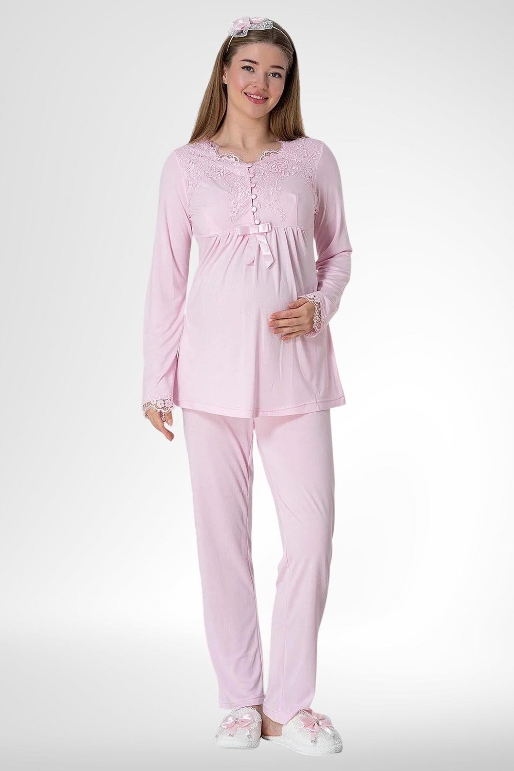 Mecit Pijama Mecit 5414 Pembe Lohusa Pjama Takımı görsel 4