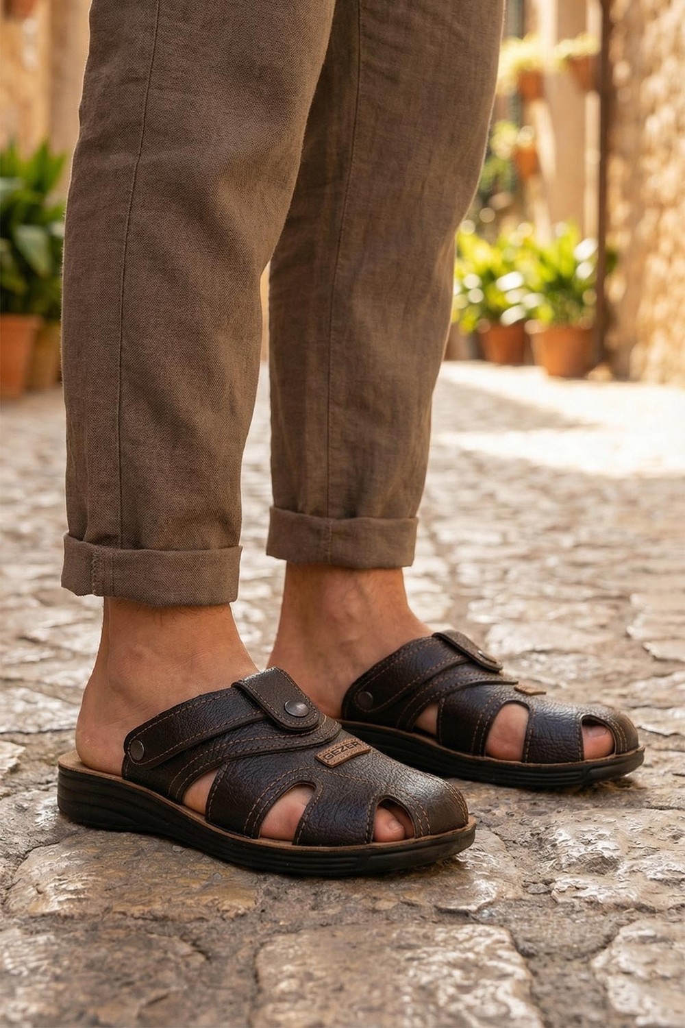 Gezer Yazlık Erkek Çıtçıtlı Ayarlanabilir Terlik-Sandalet
