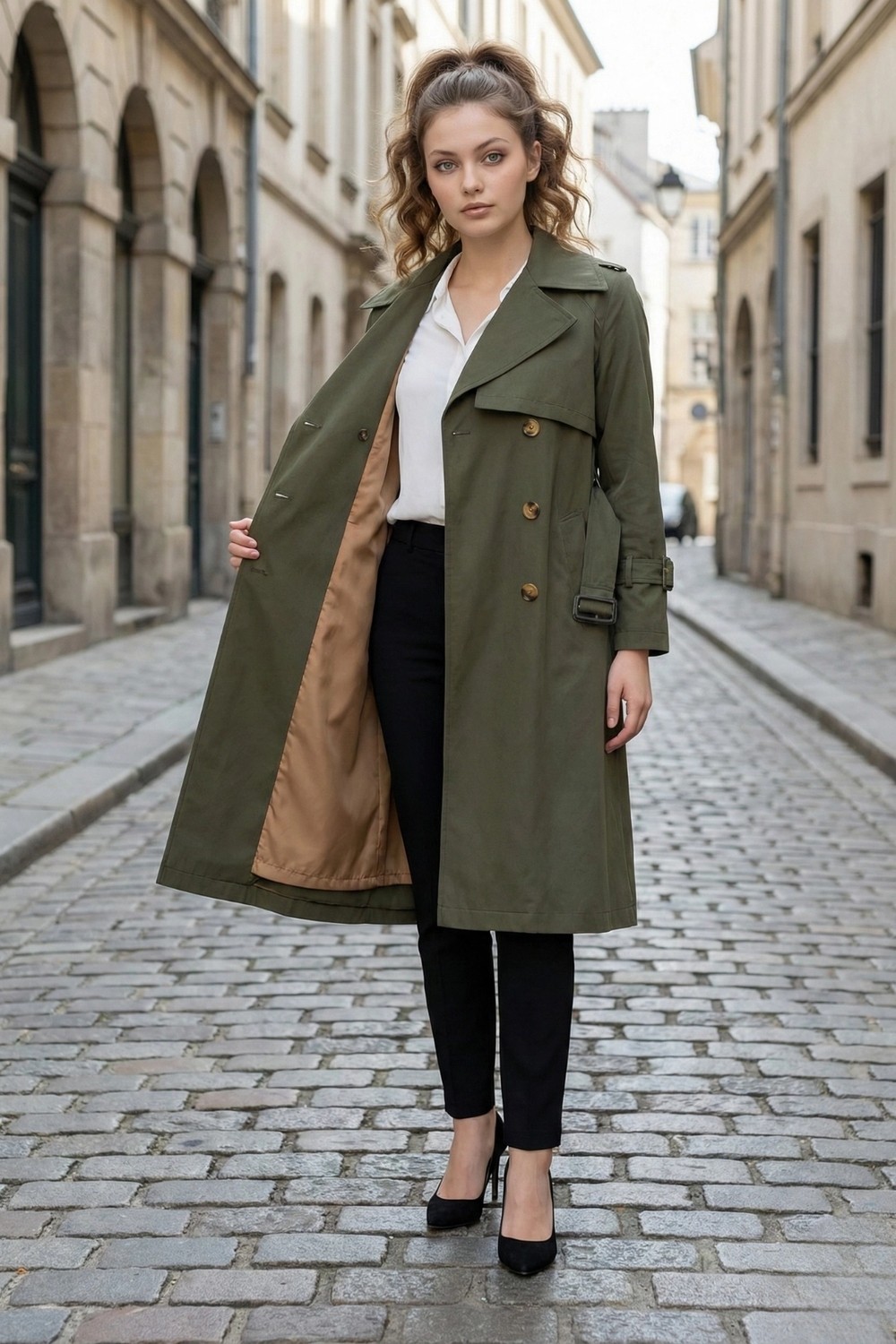 Pastelastore %100 Pamuk Gabardin Uzun (110CM) Astarlı Kemerli Kadın Trençkot 1111