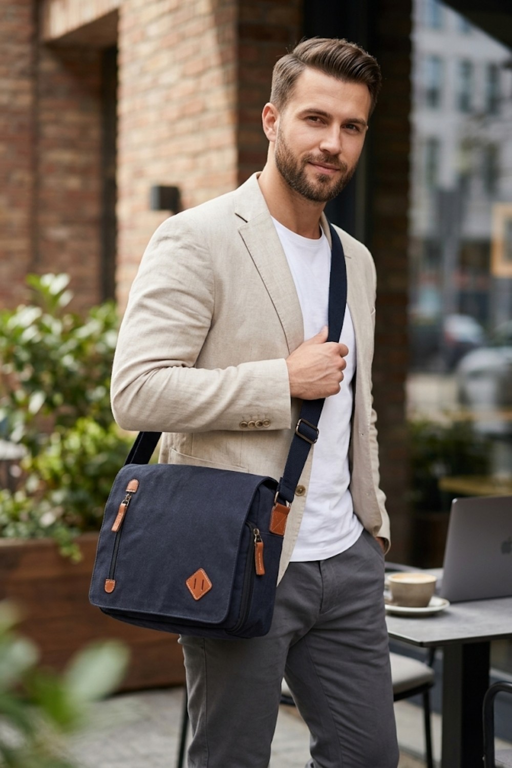 Byhakan GK61 KANVAS POSTACI ÇANTASI ÇOK BÖLMELİ ÜNİVERSİTE OMUZ ÇANTA MACBOOK TABLET ÇANTA görsel 6