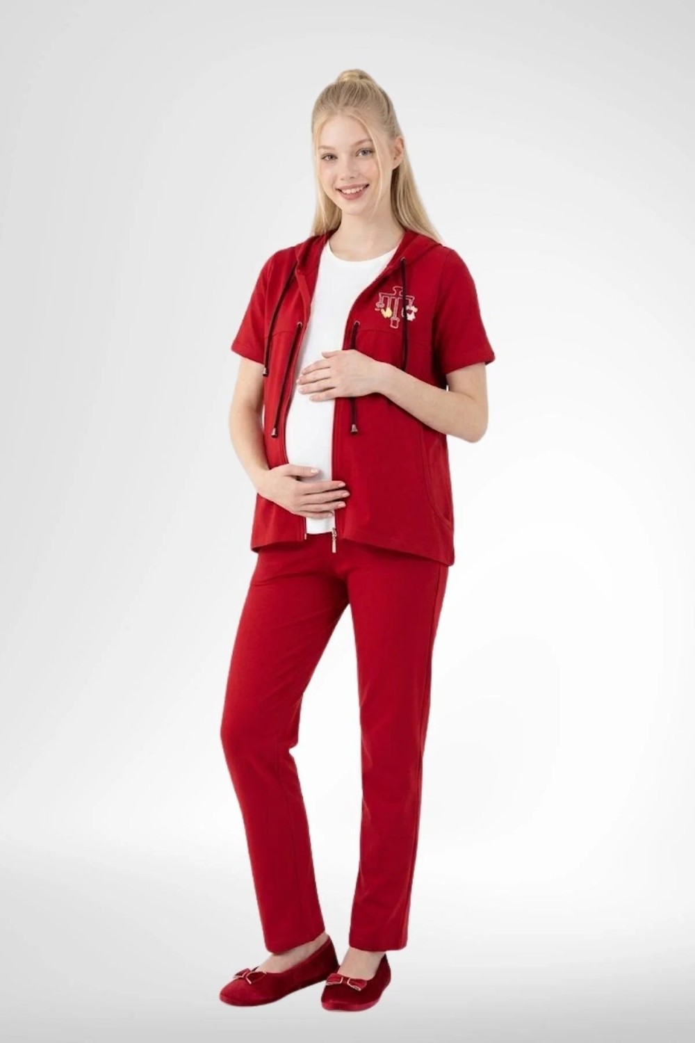 Mecit Pijama Mecit 6400 Kırmızı 3'lü Hamile Lohusa Pijama Takımı görsel 2