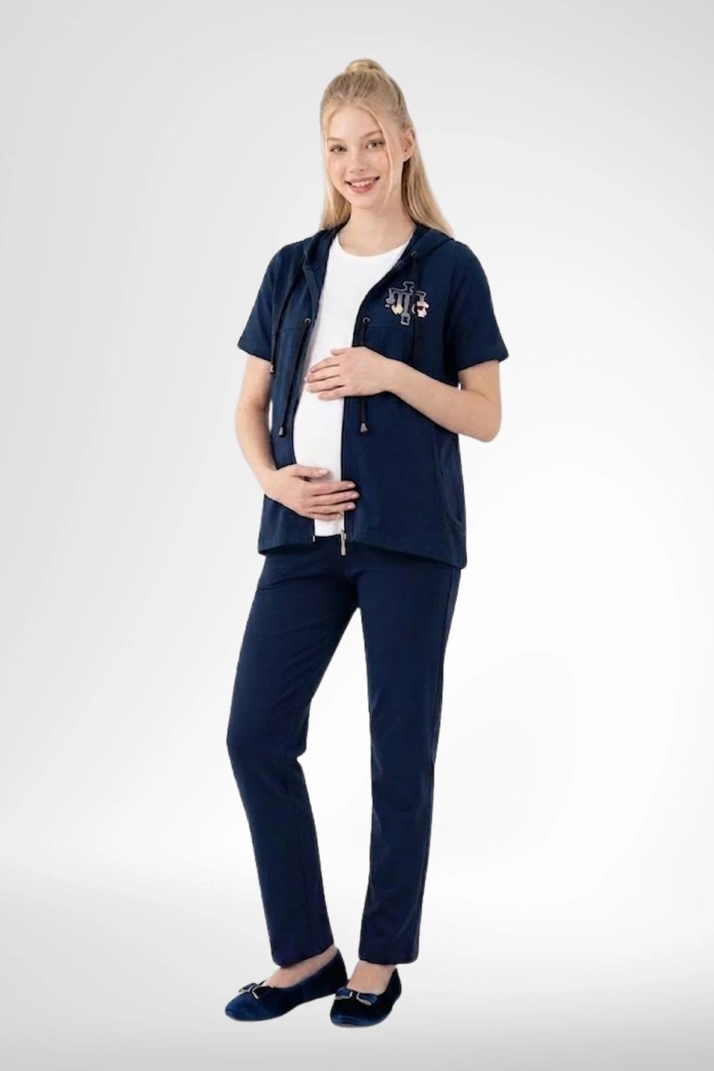 Mecit Pijama Mecit 6400 Lacivert 3'lü Hamile Lohusa Pijama Takımı görsel 2