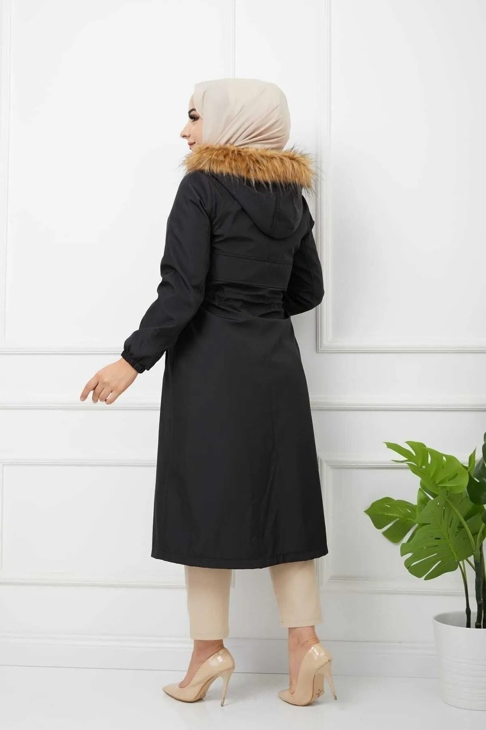 Vibeys Collection Bej Içi Kürklü ve Su Geçirmez Kadın Kışlık Mont & Kaban görsel 7