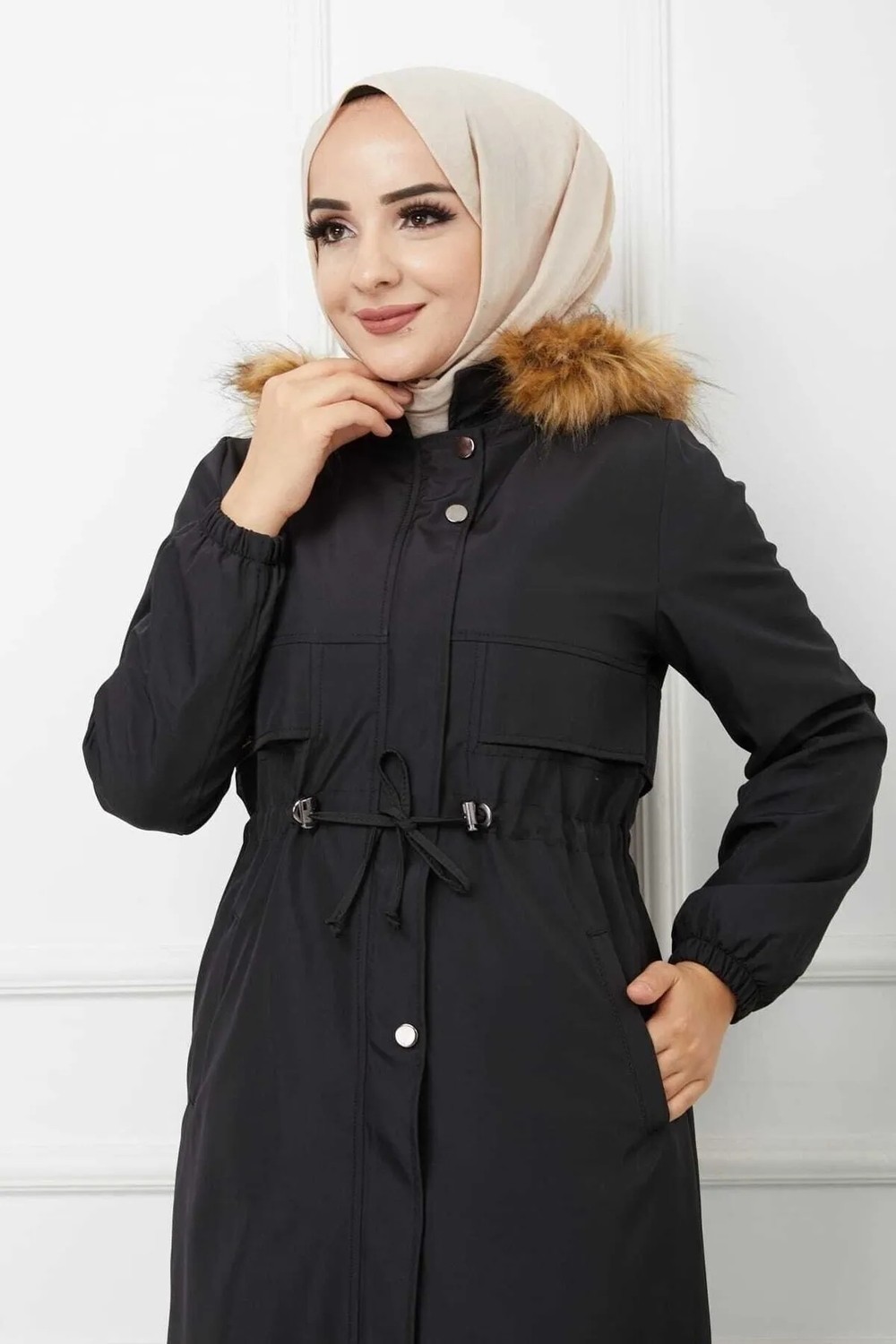 Vibeys Collection Bej Içi Kürklü ve Su Geçirmez Kadın Kışlık Mont & Kaban görsel 8