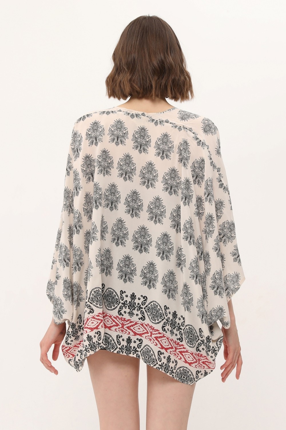 Yoga Zero Zada Boho Cape 3 - Cream Paisley-Border görsel 8
