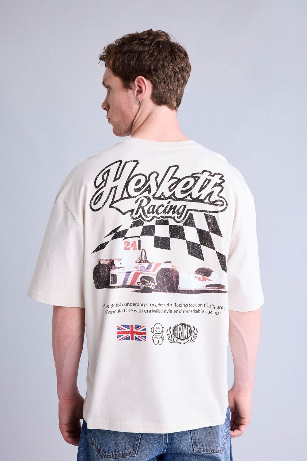 DeFacto %100 Pamuk Hesketh Racing Boxy Fit Sırt Baskılı Kısa Kollu Tişört H6736AX26HS görsel 7
