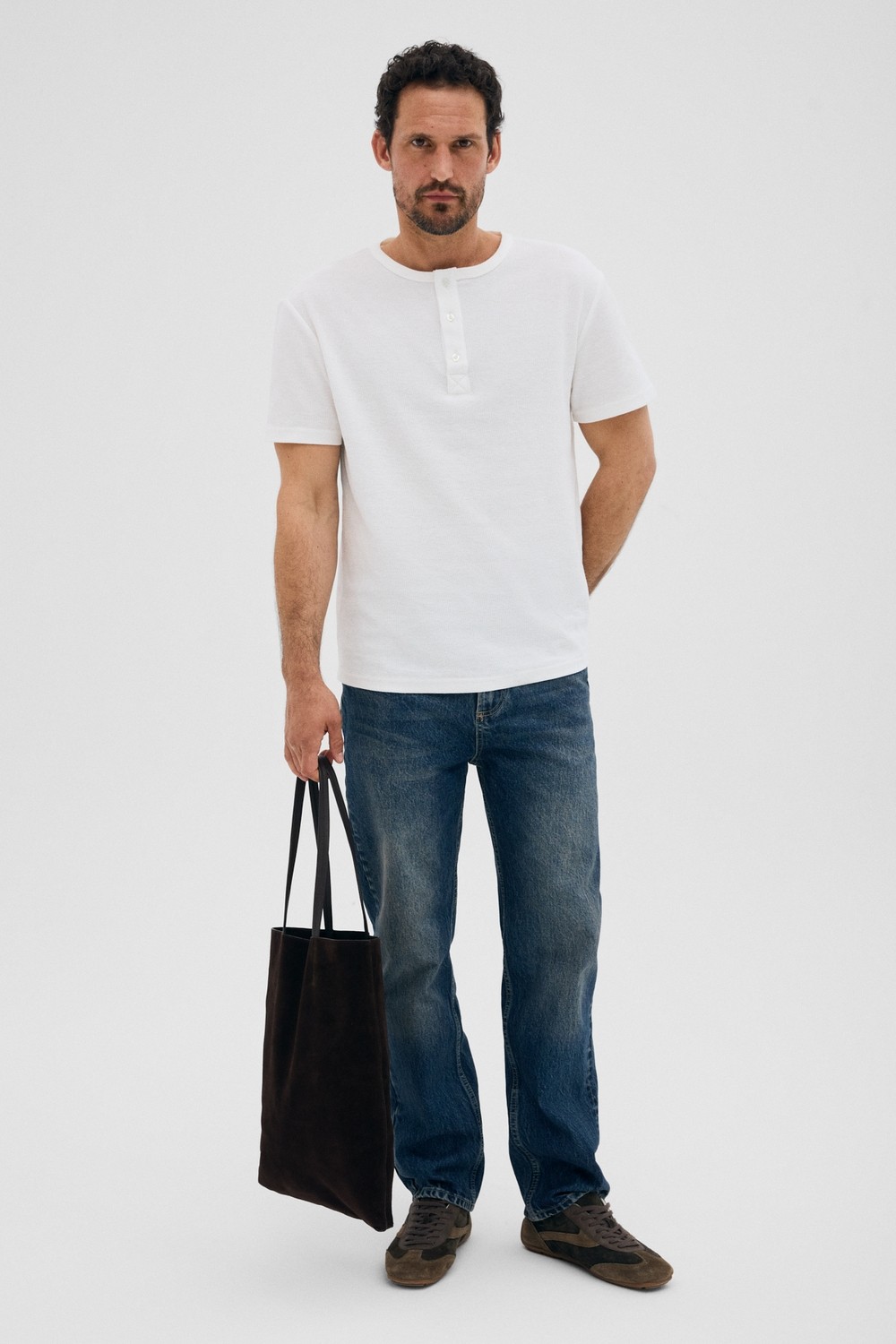 Grimelange Calpen %100 Organik Pamuklu Yakası Düğmeli Regular Fit Siyah T-Shirt görsel 3