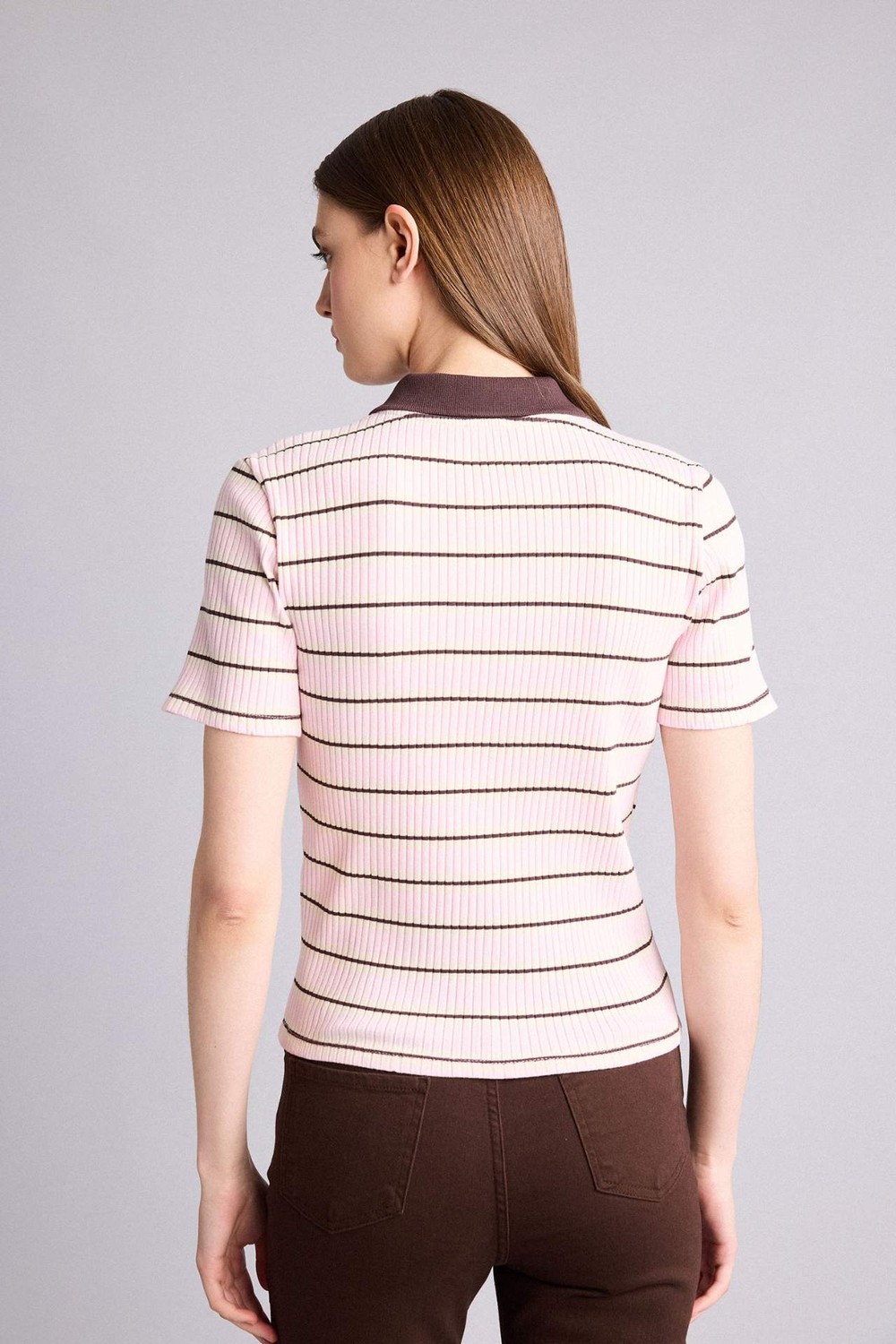 DeFacto Slim Fit Fitilli Kısa Kollu Çizgili Polo Tişört G8733AX26SP görsel 5
