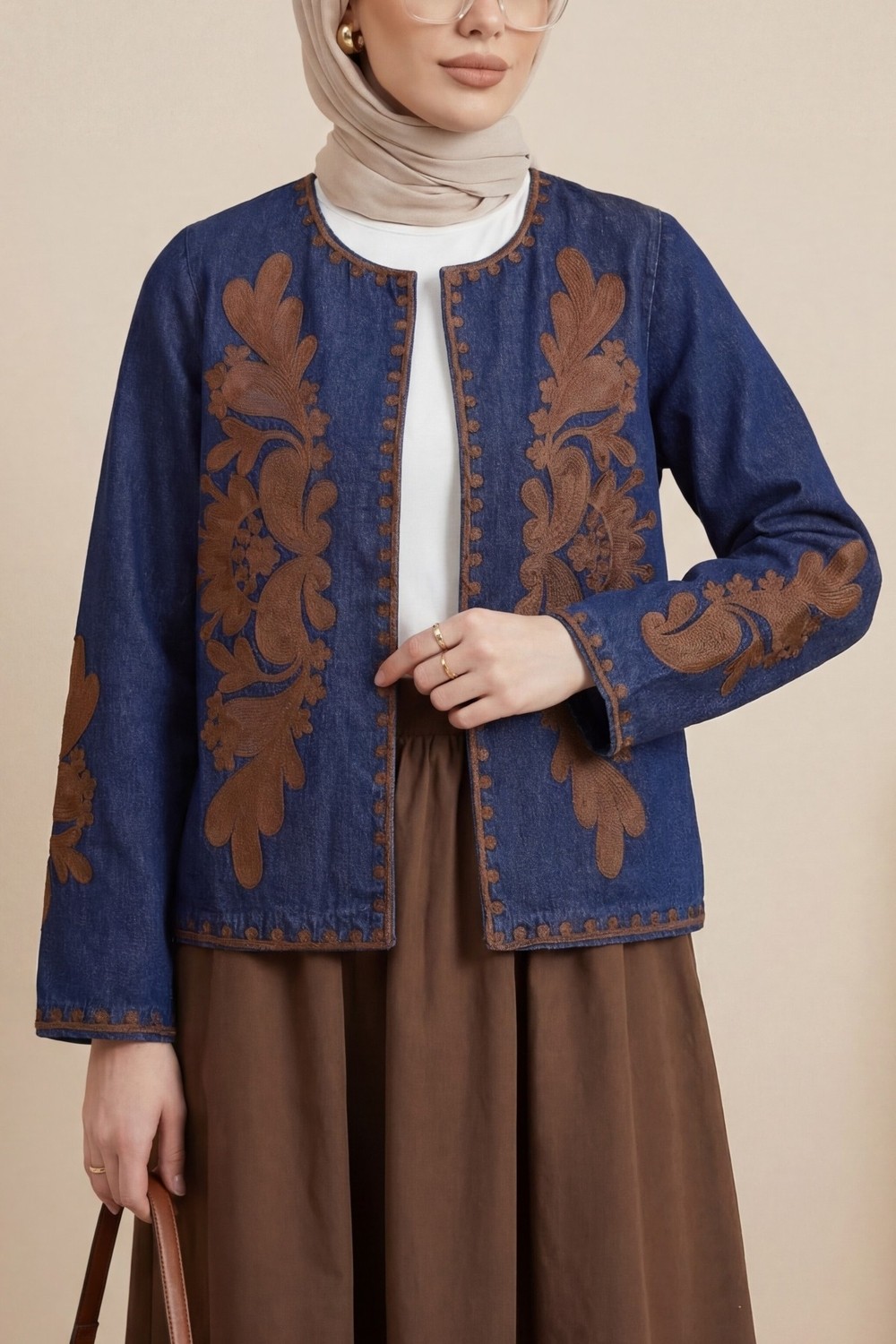 Moda Morfo Önü Ve Kolları Nakış İşlemeli Kot Ceket -Laci görsel 2