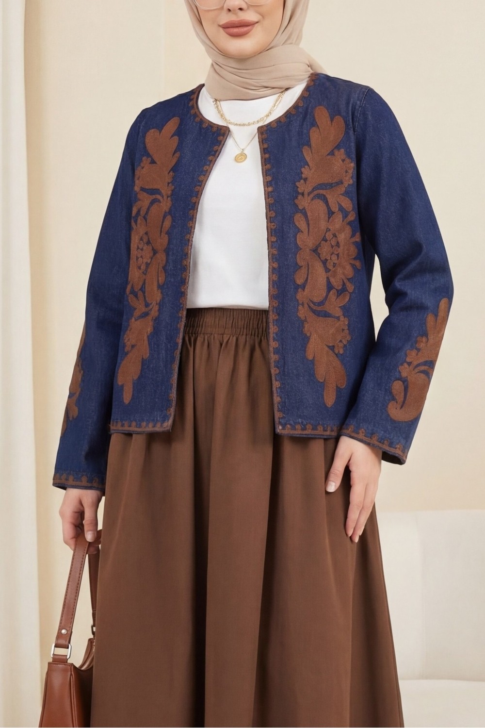 Moda Morfo Önü Ve Kolları Nakış İşlemeli Kot Ceket -Laci görsel 3