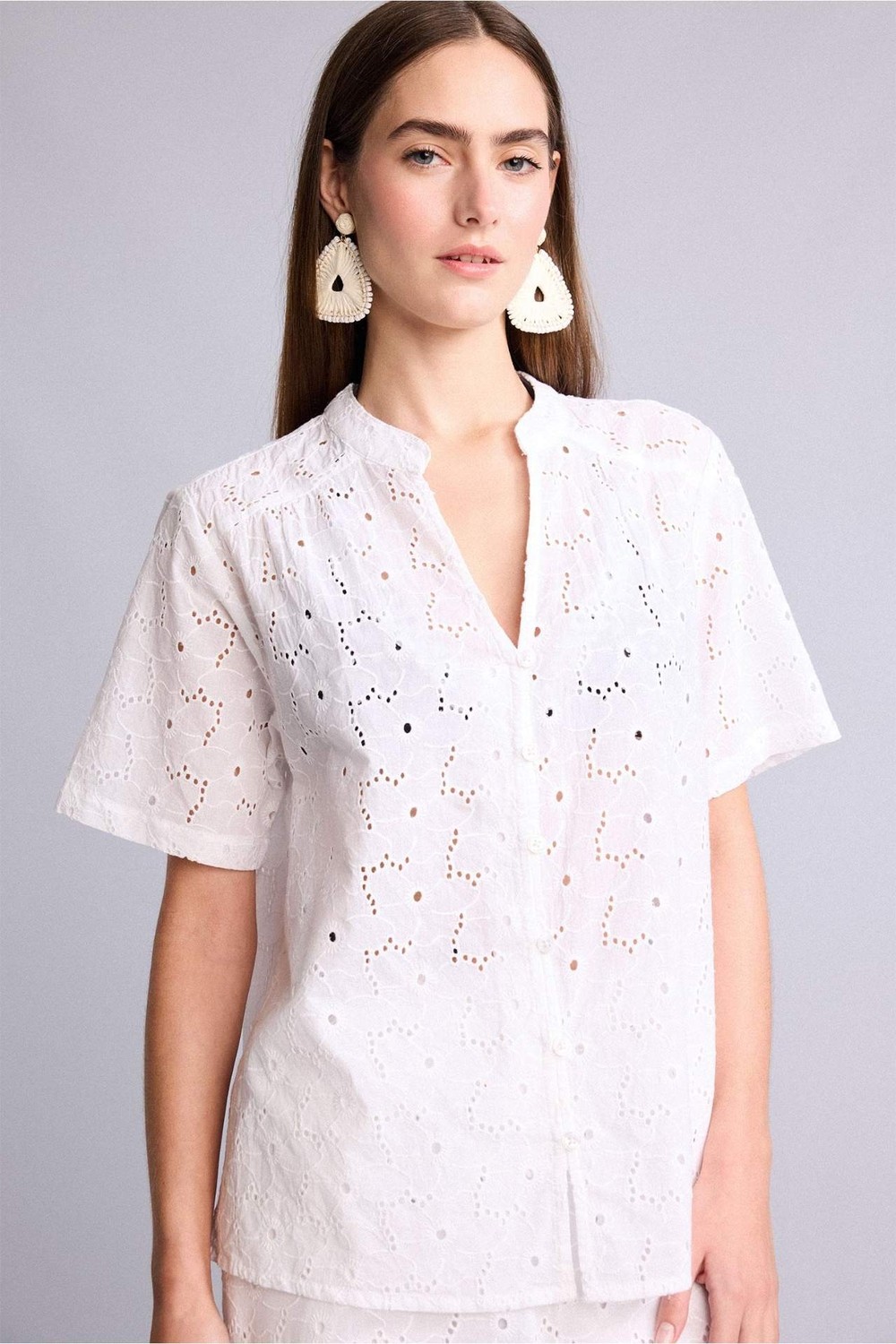 DeFacto %100 Pamuk Regular Fit Brode Plaj Gömleği H0880AX26SM görsel 4