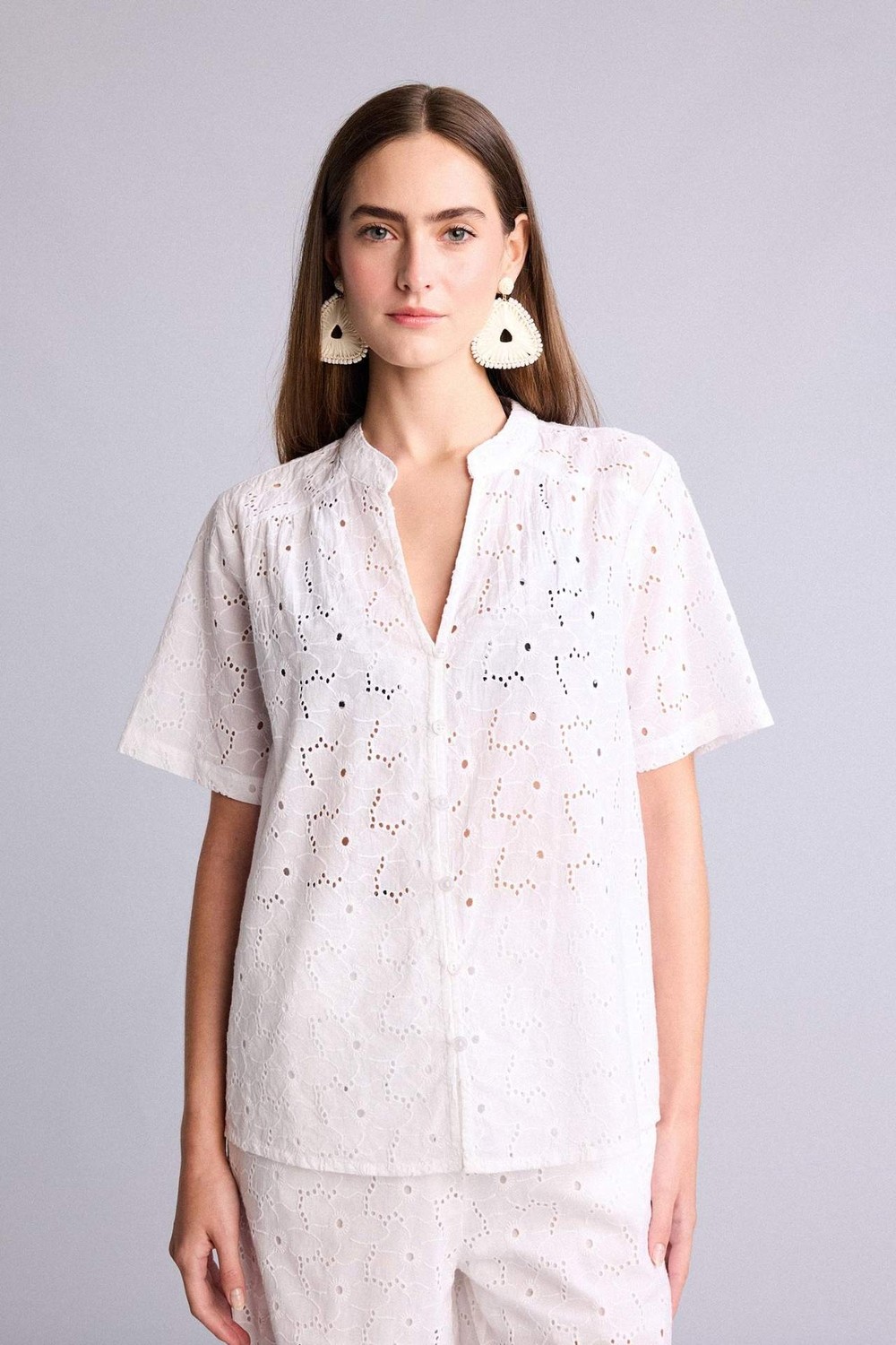 DeFacto %100 Pamuk Regular Fit Brode Plaj Gömleği H0880AX26SM görsel 6