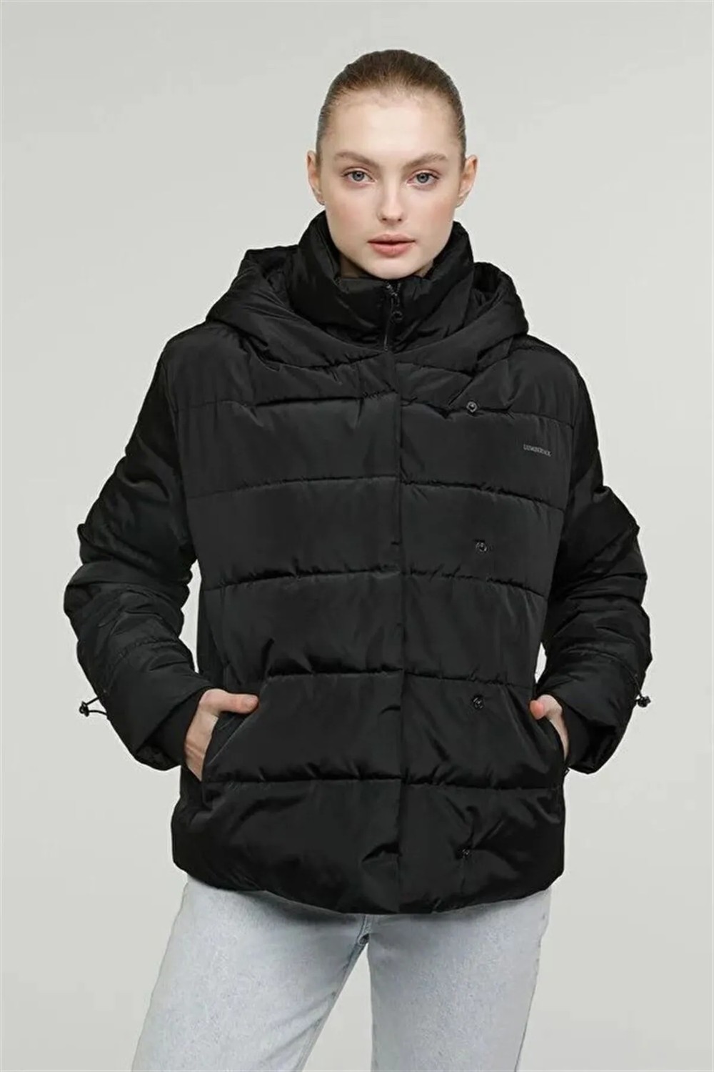 Lumberjack Kadın Şişme Kaban SN71 Short Karina Siyah Midi Uzun Kol S Beden 101044572 görsel 6