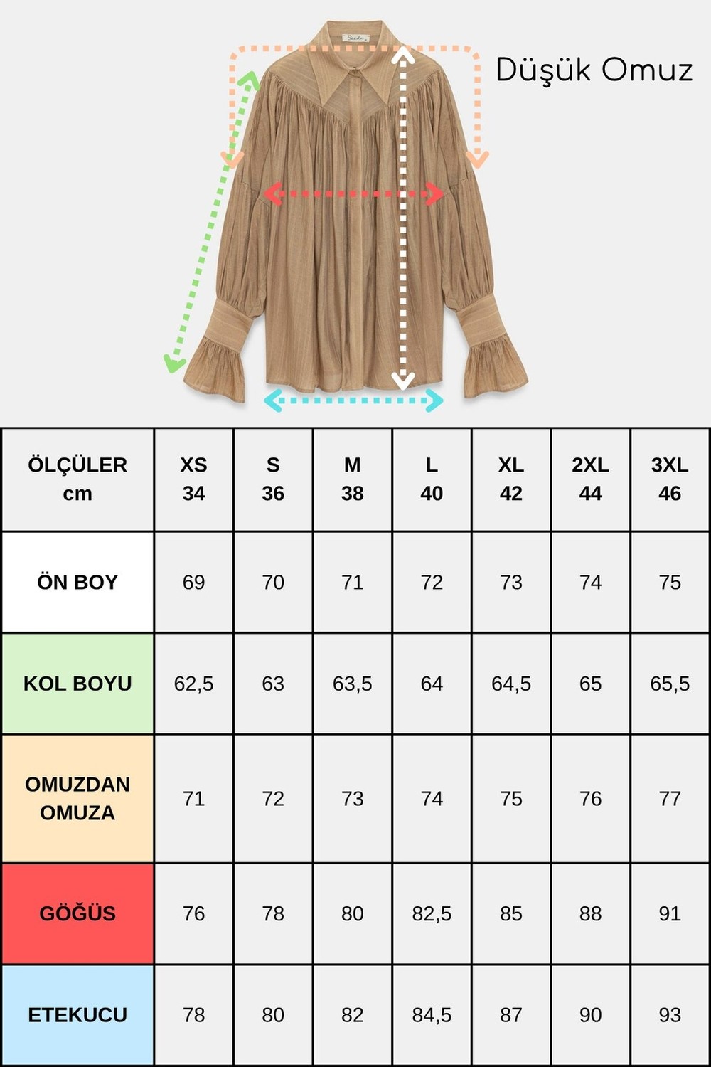 Saade Haki Kadın Oversize Büzgülü Düşük Omuz Dokulu Gömlek - Manşet Detaylı görsel 7