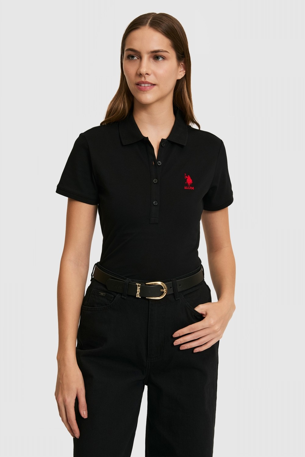 U.S. Polo Assn. Kadın Siyah Polo Yaka Basic Tişört 50321798-VR046