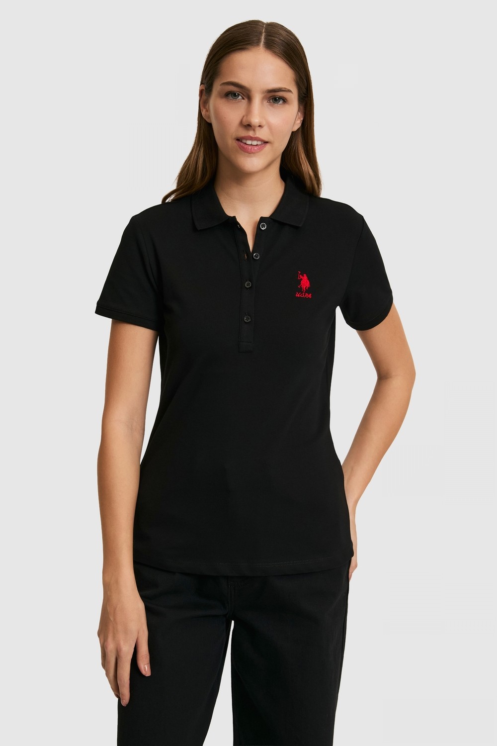 U.S. Polo Assn. Kadın Siyah Polo Yaka Basic Tişört 50321798-VR046 görsel 3