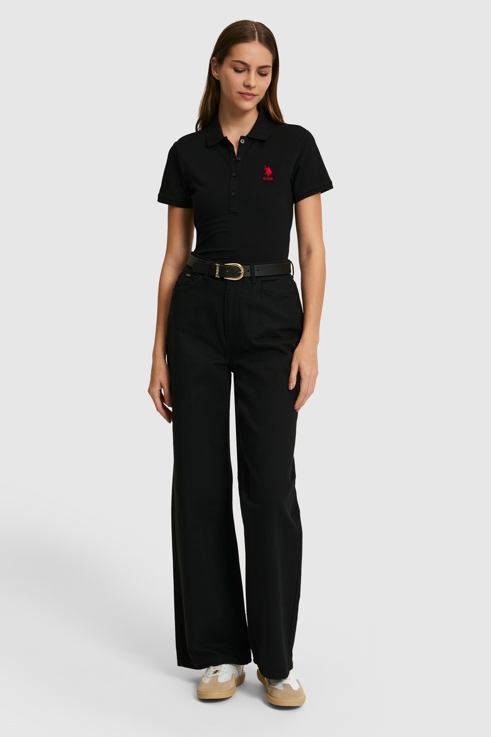 U.S. Polo Assn. Kadın Siyah Polo Yaka Basic Tişört 50321798-VR046 görsel 4