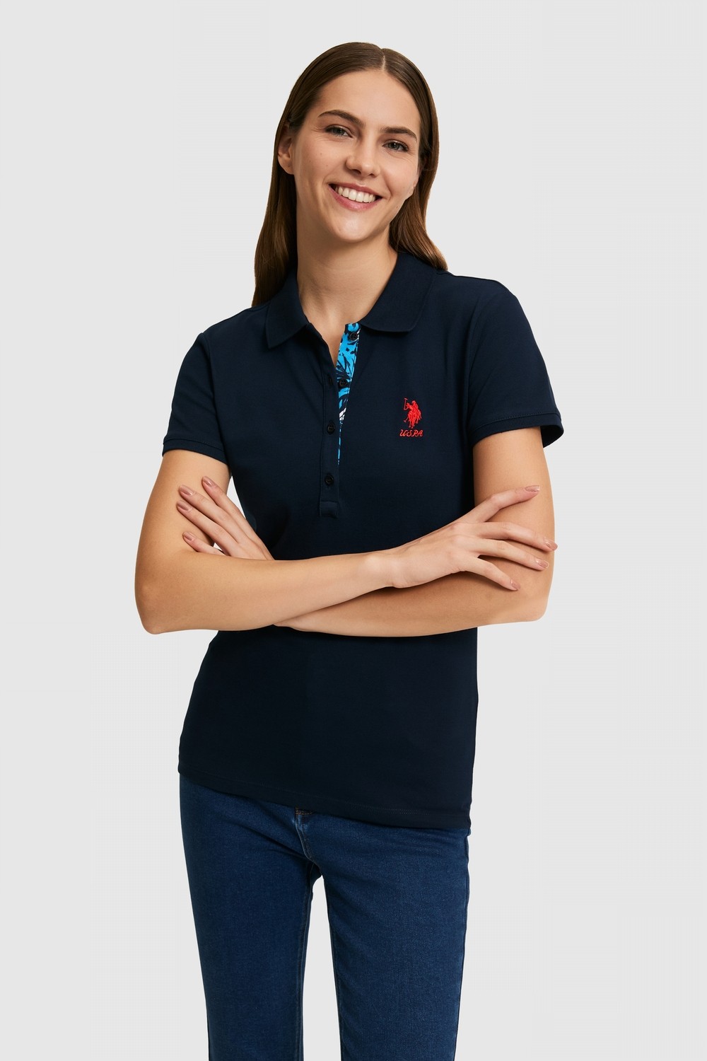 U.S. Polo Assn. Kadın Siyah Polo Yaka Basic Tişört 50321798-VR046 görsel 7