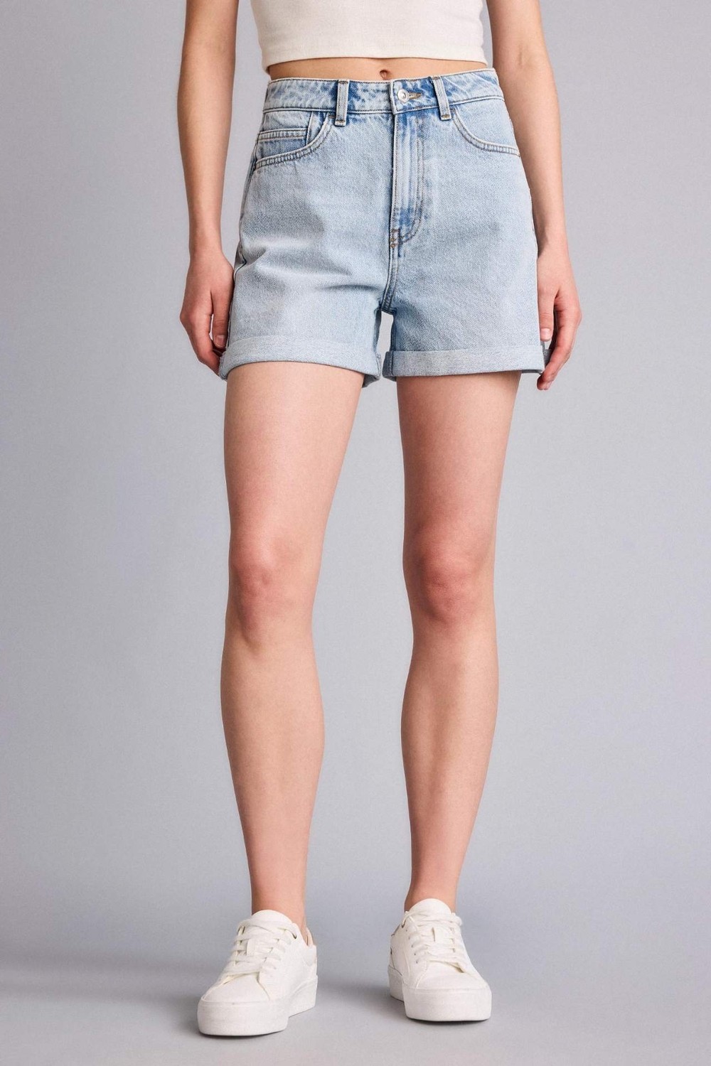 DeFacto %100 Pamuk Mom Fit Yüksek Bel Jean Şort H0637AX26SM görsel 3