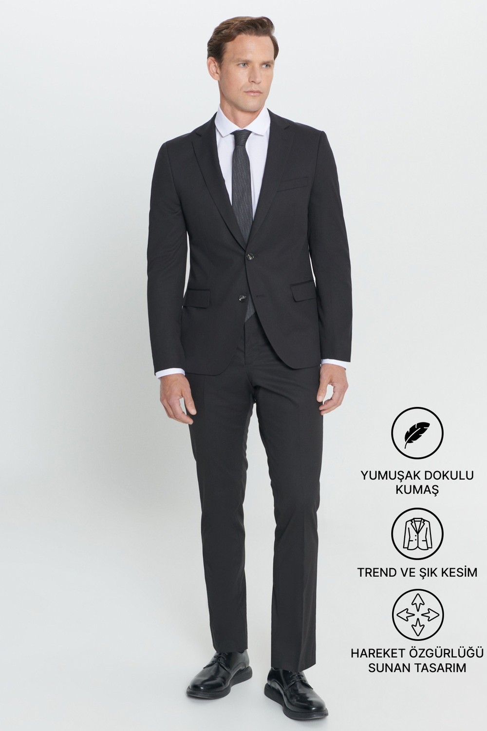 Altınyıldız Classics Erkek Siyah Slim Fit Dar Kesim Mono Yaka Takım Elbise görsel 2