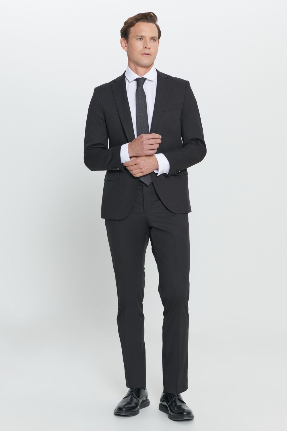 Altınyıldız Classics Erkek Siyah Slim Fit Dar Kesim Mono Yaka Takım Elbise görsel 6