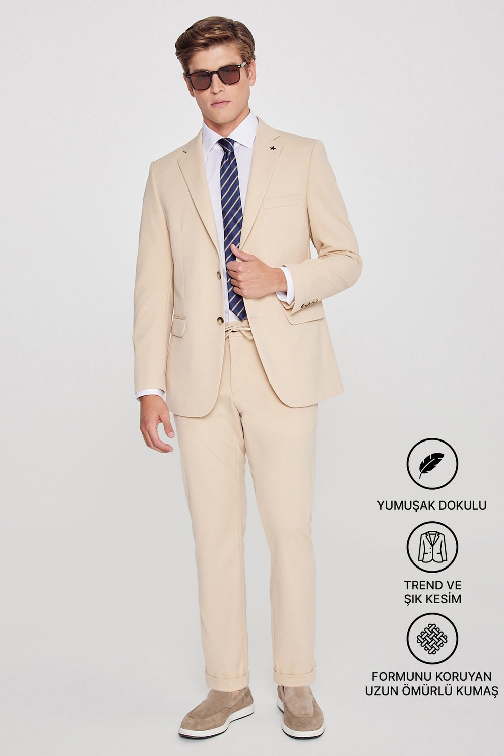 Altınyıldız Classics Erkek Siyah Slim Fit Dar Kesim Mono Yaka Beli Bağlamalı Kapak Cepli Esnek Takım Elbise