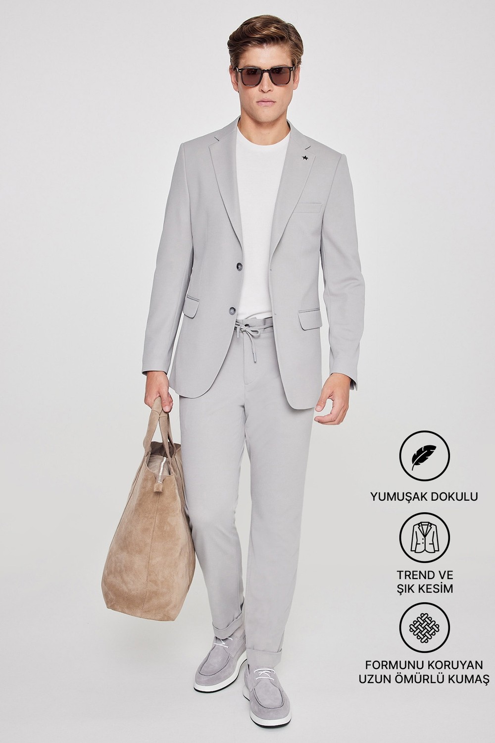 Altınyıldız Classics Erkek Siyah Slim Fit Dar Kesim Mono Yaka Beli Bağlamalı Kapak Cepli Esnek Takım Elbise görsel 2