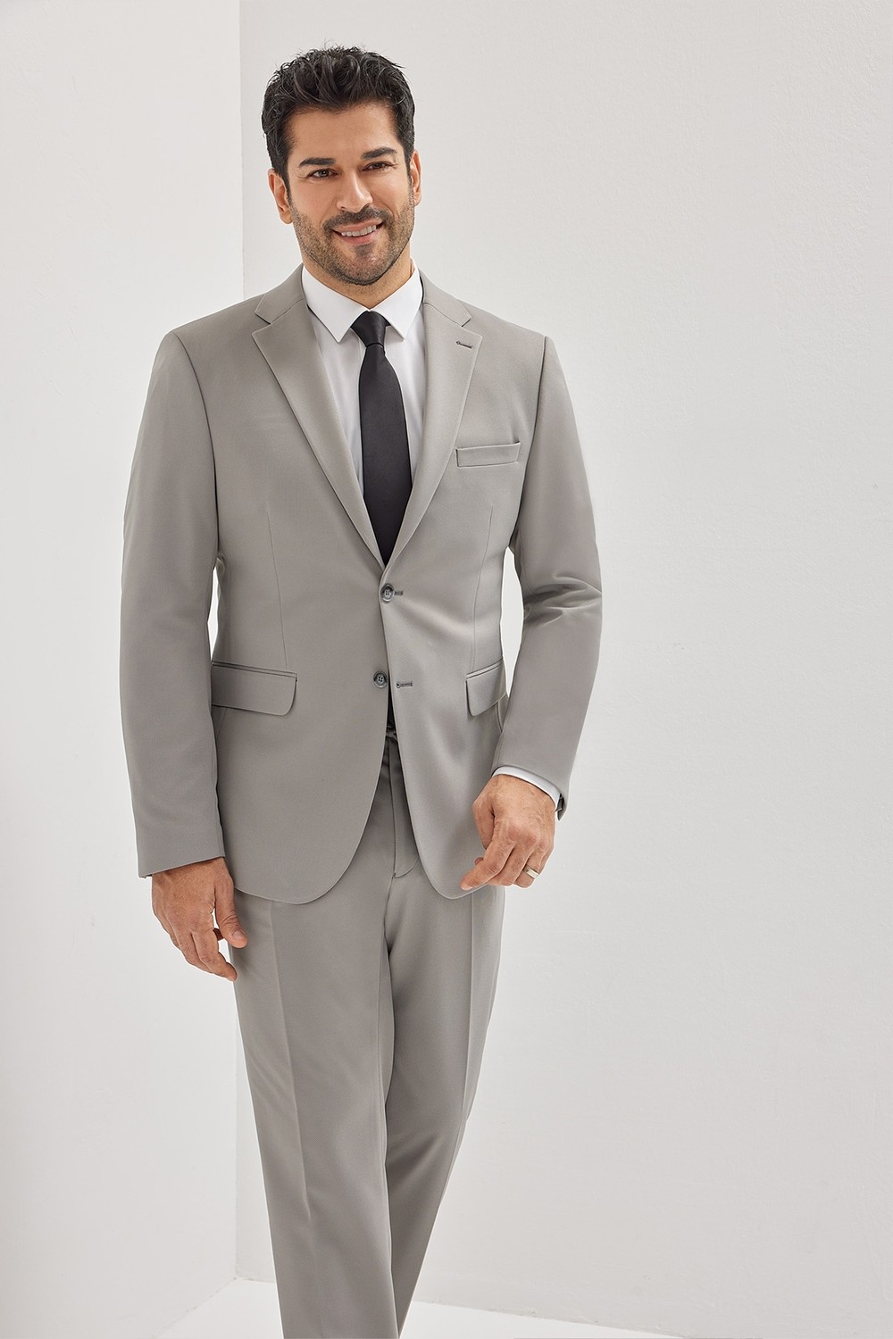 Altınyıldız Classics Erkek Siyah Slim Fit Dar Kesim Mono Yaka Beli Bağlamalı Kapak Cepli Esnek Takım Elbise görsel 3