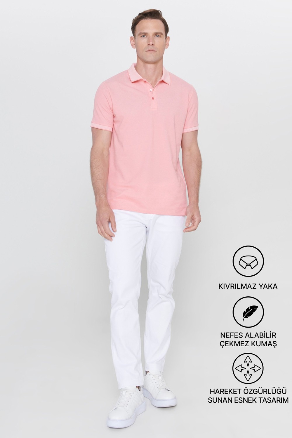 Altınyıldız Classics Erkek Çekmeyen Pamuklu Kumaş Slim Fit Dar Kesim Simsiyah Kıvrılmaz Polo Yaka T-shirt
