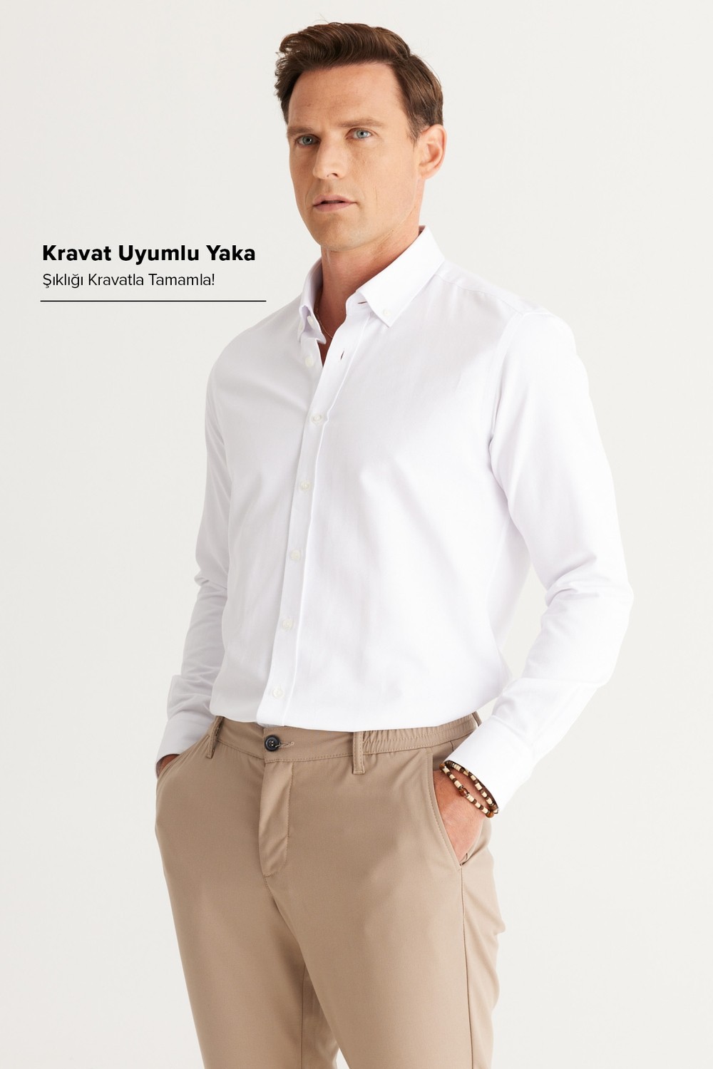 Altınyıldız Classics Erkek Beyaz Kolay Ütülenebilir Slim Fit Dar Kesim Oxford Düğmeli Yaka Armürlü Pamuklu Gömlek