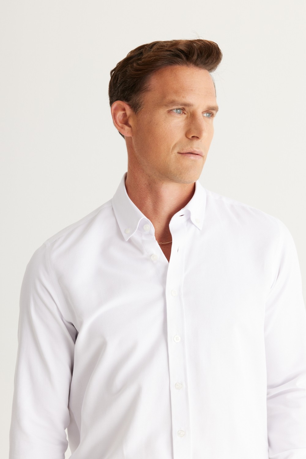 Altınyıldız Classics Erkek Beyaz Kolay Ütülenebilir Slim Fit Dar Kesim Oxford Düğmeli Yaka Armürlü Pamuklu Gömlek görsel 5
