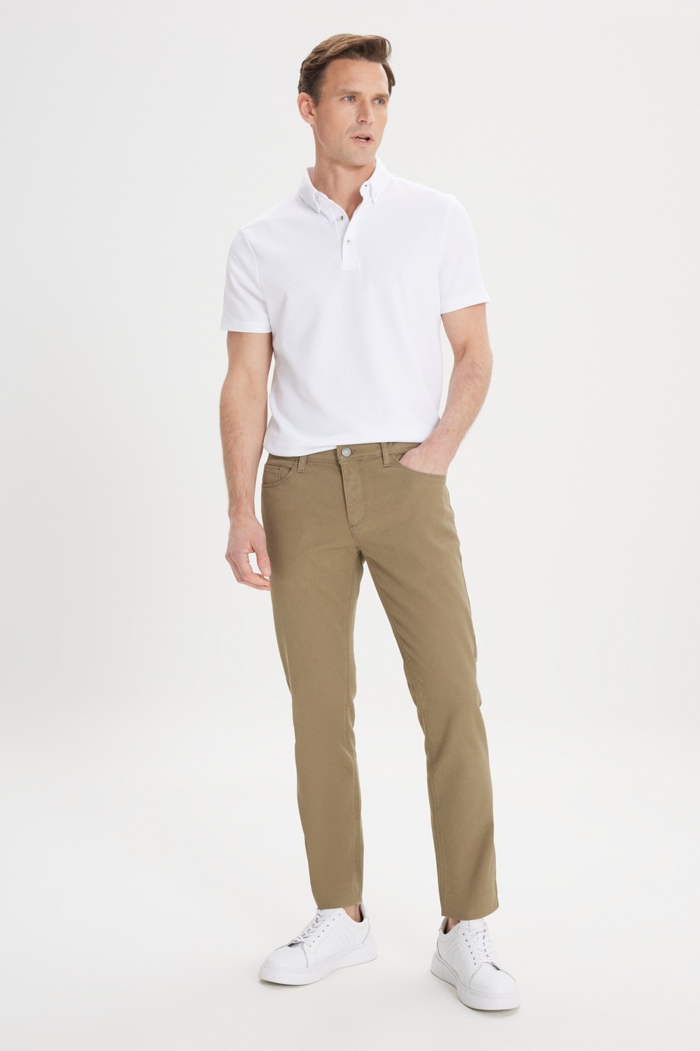 Altınyıldız Classics Erkek Yeşil Slim Fit Dar Kesim 5 Cep Armürlü Esnek Pantolon görsel 5