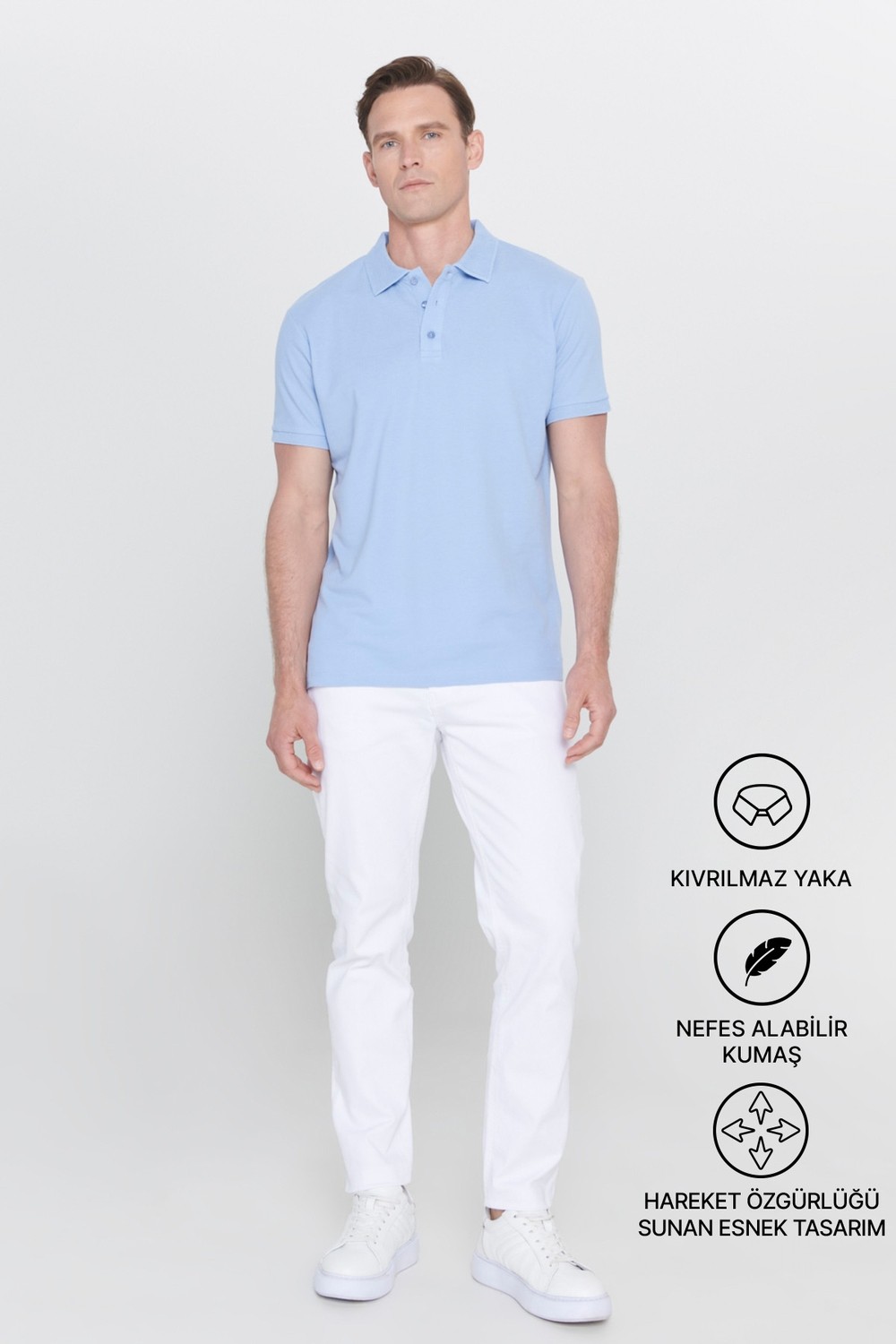 Altınyıldız Classics Erkek Siyah %100 Pamuk Kıvrılmaz Pike Polo Yaka Slim Fit Dar Kesim Tişört