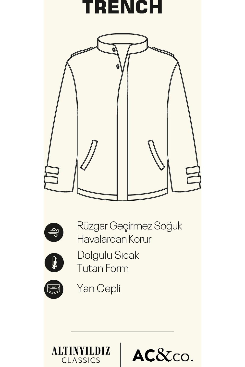 Altınyıldız Classics Erkek Vizon Standart Fit Normal Kesim Rüzgar Geçirmez Kapüşonlu Dik Yaka Mont Trençkot görsel 3